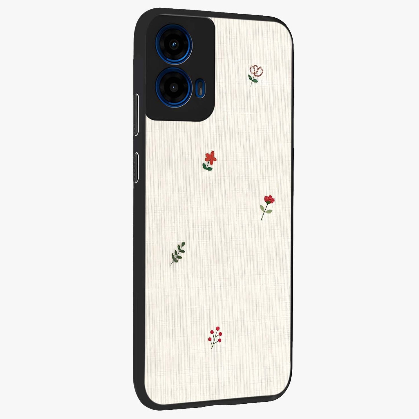 Minimalistic Blue With White Flower Pattern Glass Case upright view showcasing clean white flower artwork with calming blue theme.