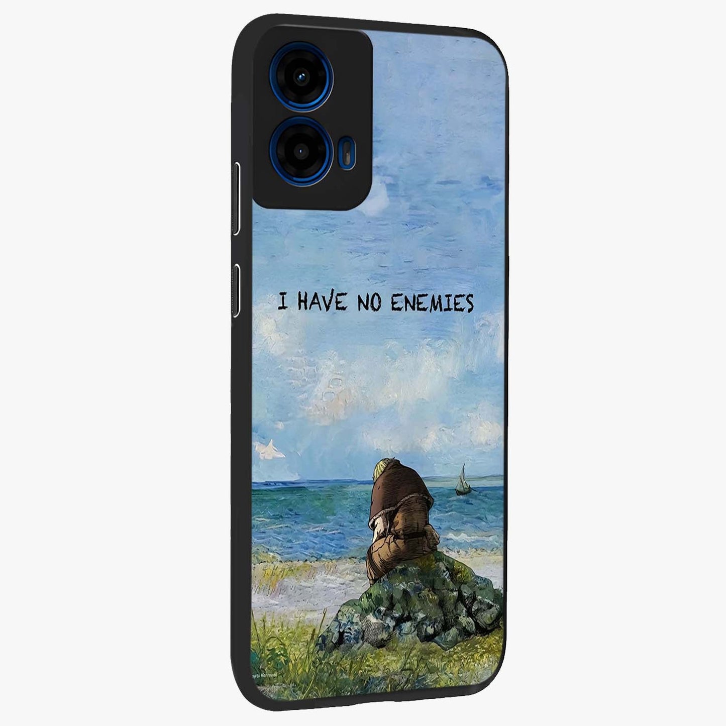 Peace Beyond War Glass Case upright view showcasing powerful peace symbol artwork with inspirational theme.
