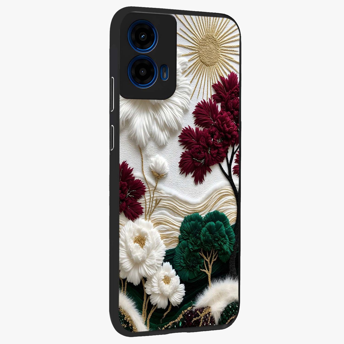 Radiant Bloom Elegance Glass Case upright view showcasing decorative flower artwork with refined botanical theme.