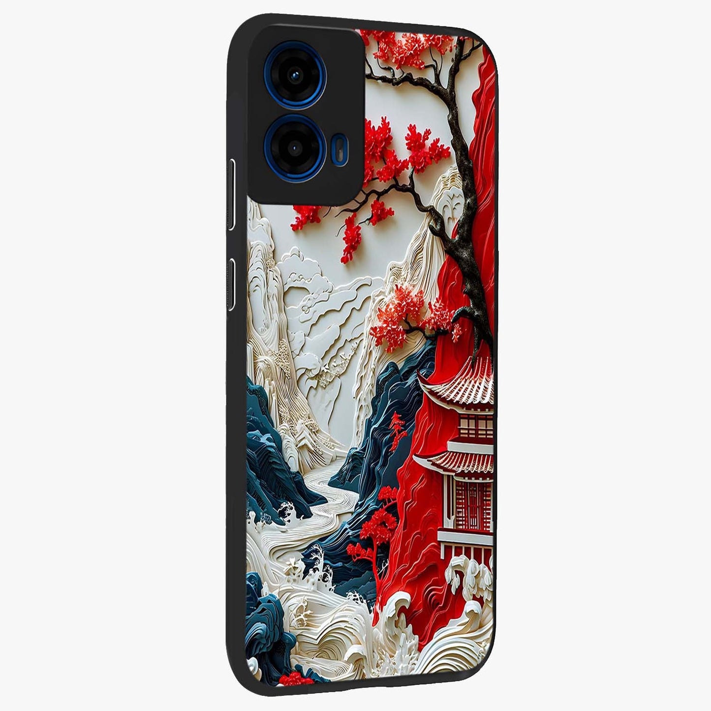 Whispers Of Sakura Waves Glass Case upright view showcasing delicate cherry blossom artwork with elegant nature theme.