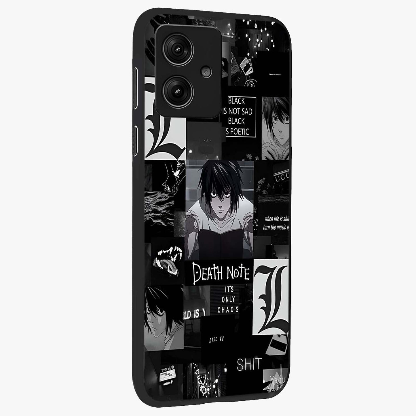 Midnight Chaos Mind Glass Case upright view showcasing expressive abstract artwork with bold dark theme.