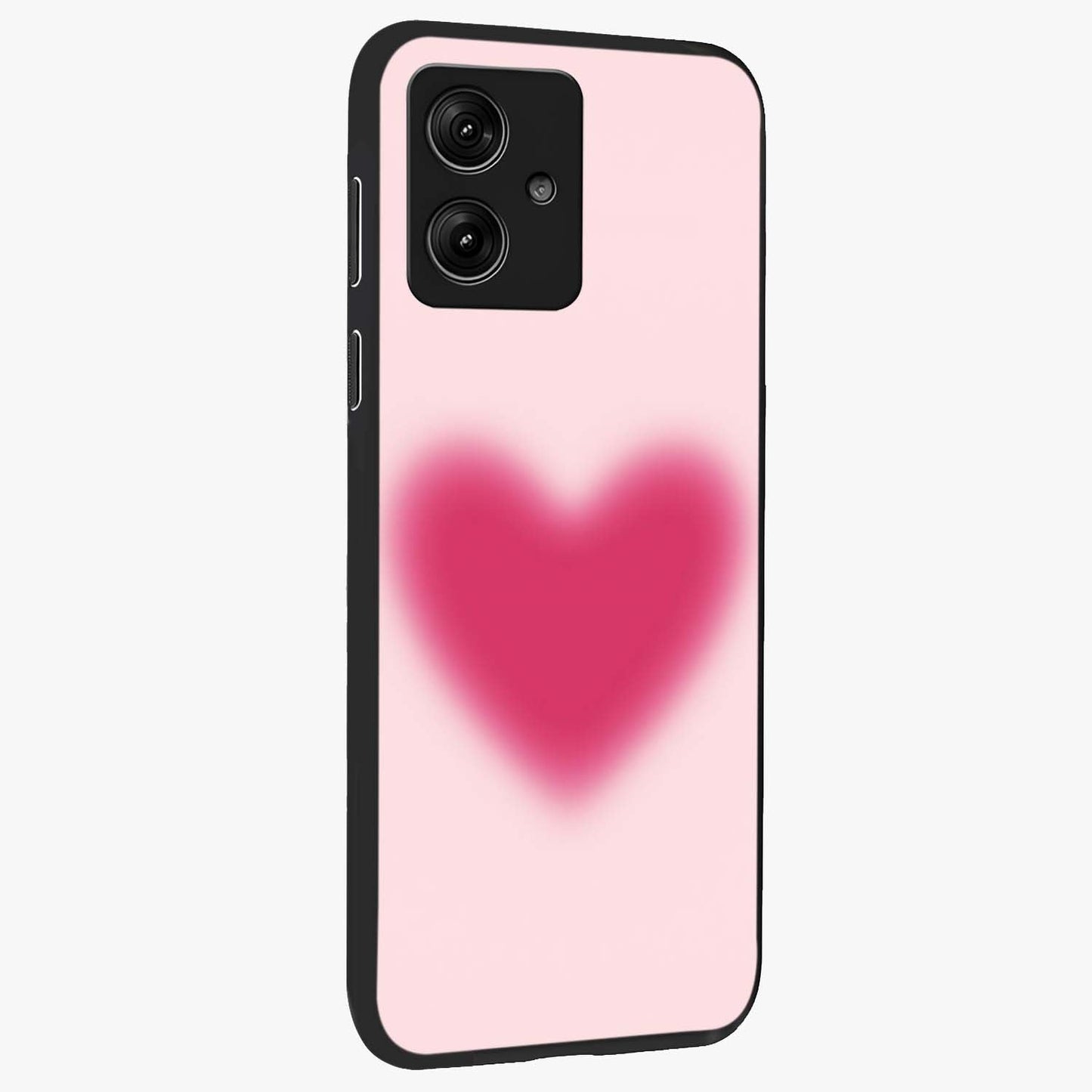 Pink Aura Heart Glass Case upright view showcasing romantic heart artwork with soft pastel theme.