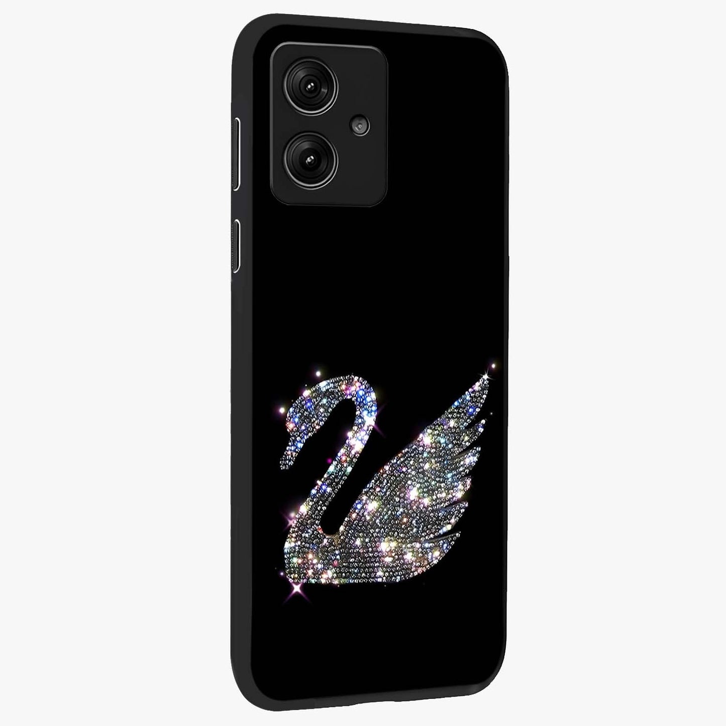Starlit Swan Grace Glass Case upright view showcasing beautiful swan artwork with peaceful night themed design.