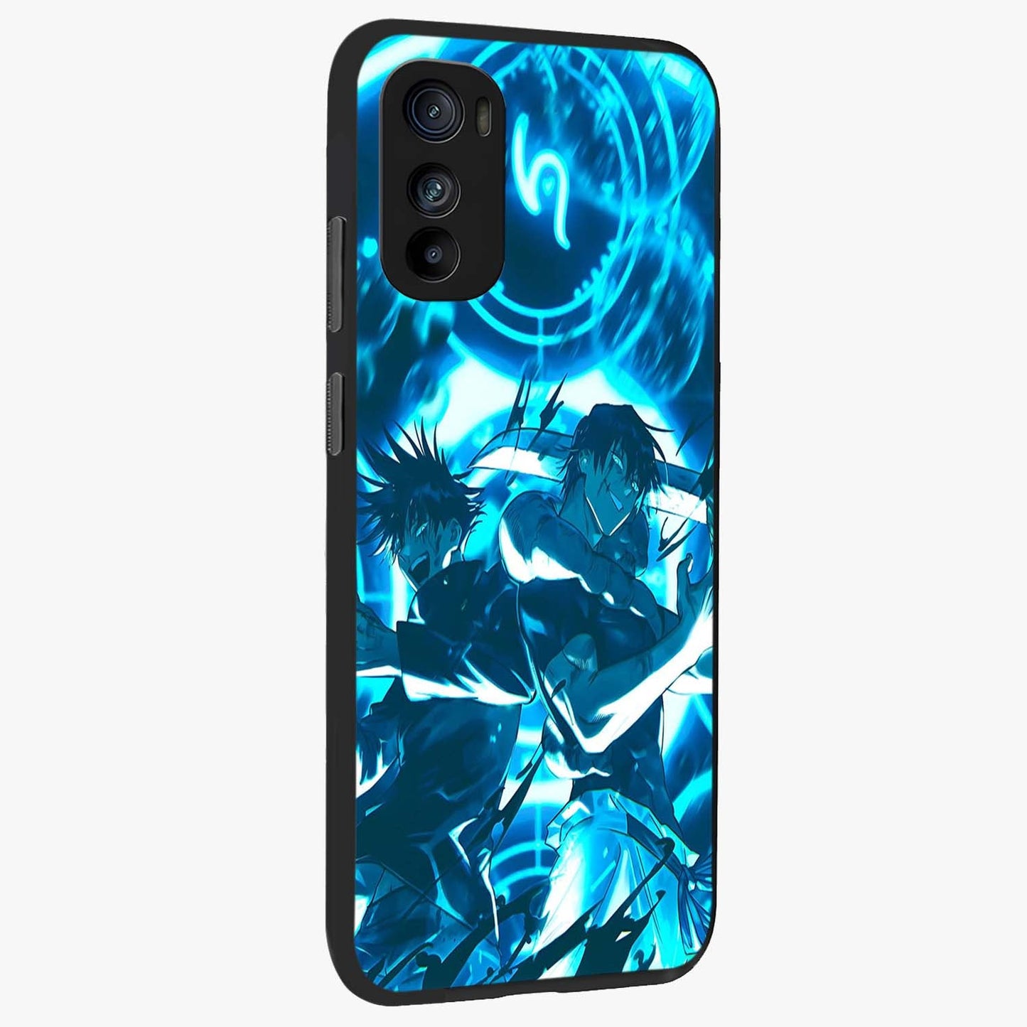 Cursed Energy Clash Glass Case upright view showcasing dramatic clash artwork with bold supernatural theme.