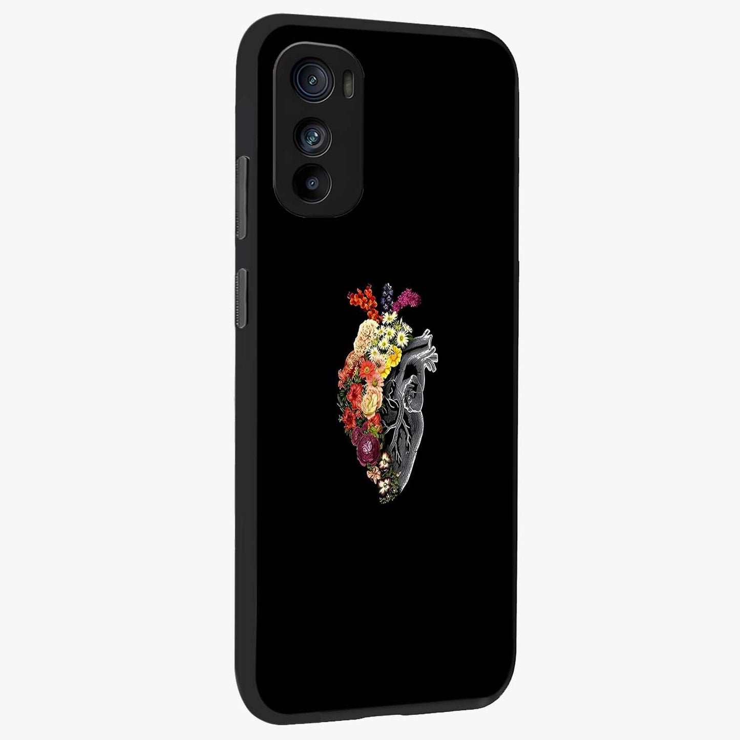 Heart With Flowers Glass Case upright view showcasing decorative heart and floral artwork with sweet romantic theme.