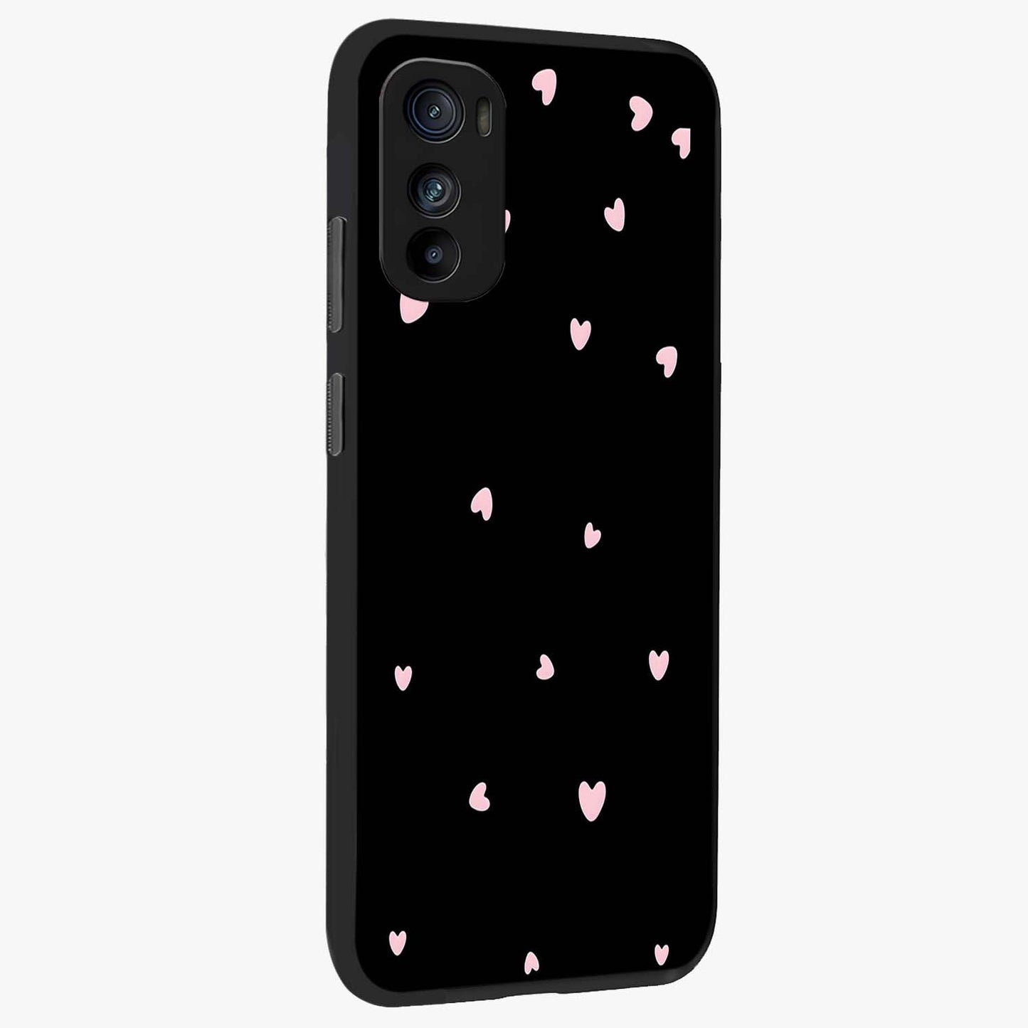 Pink Love Drops Glass Case upright view showcasing charming heart drop artwork with romantic playful theme.