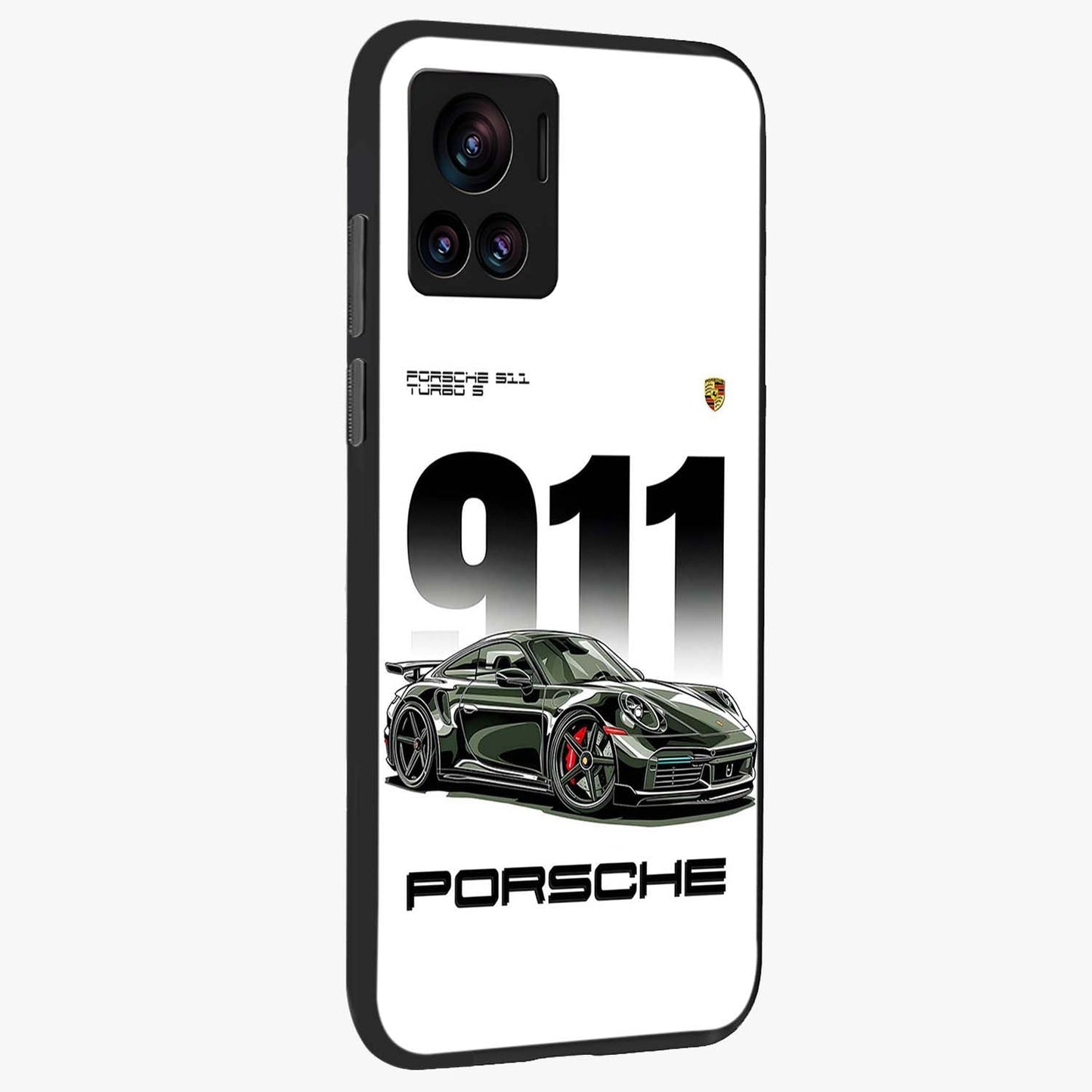 911 Turbo Dominance Glass Case upright perspective showcasing powerful racing design and modern automotive aesthetic.