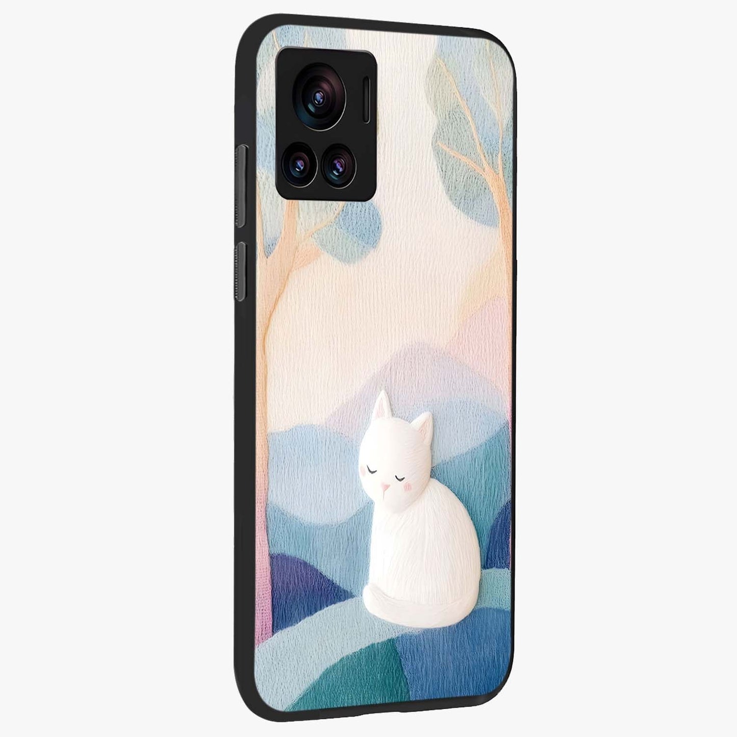 Cotton Dream Cat Glass Case upright view showcasing charming cat artwork with cozy dreamy theme.