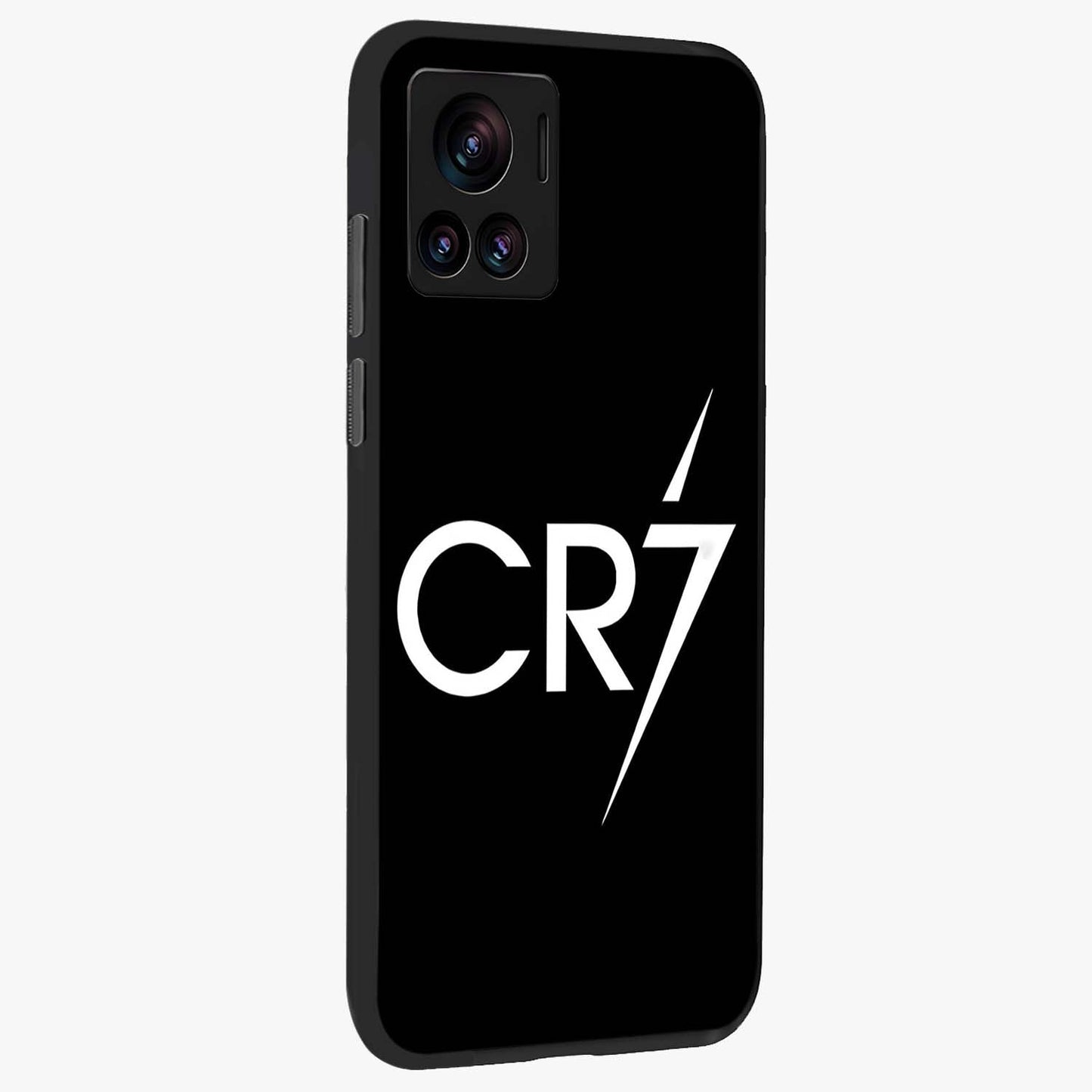 Cr7 Elite Strike Glass Case upright view showcasing energetic football inspired design with modern sports aesthetic.