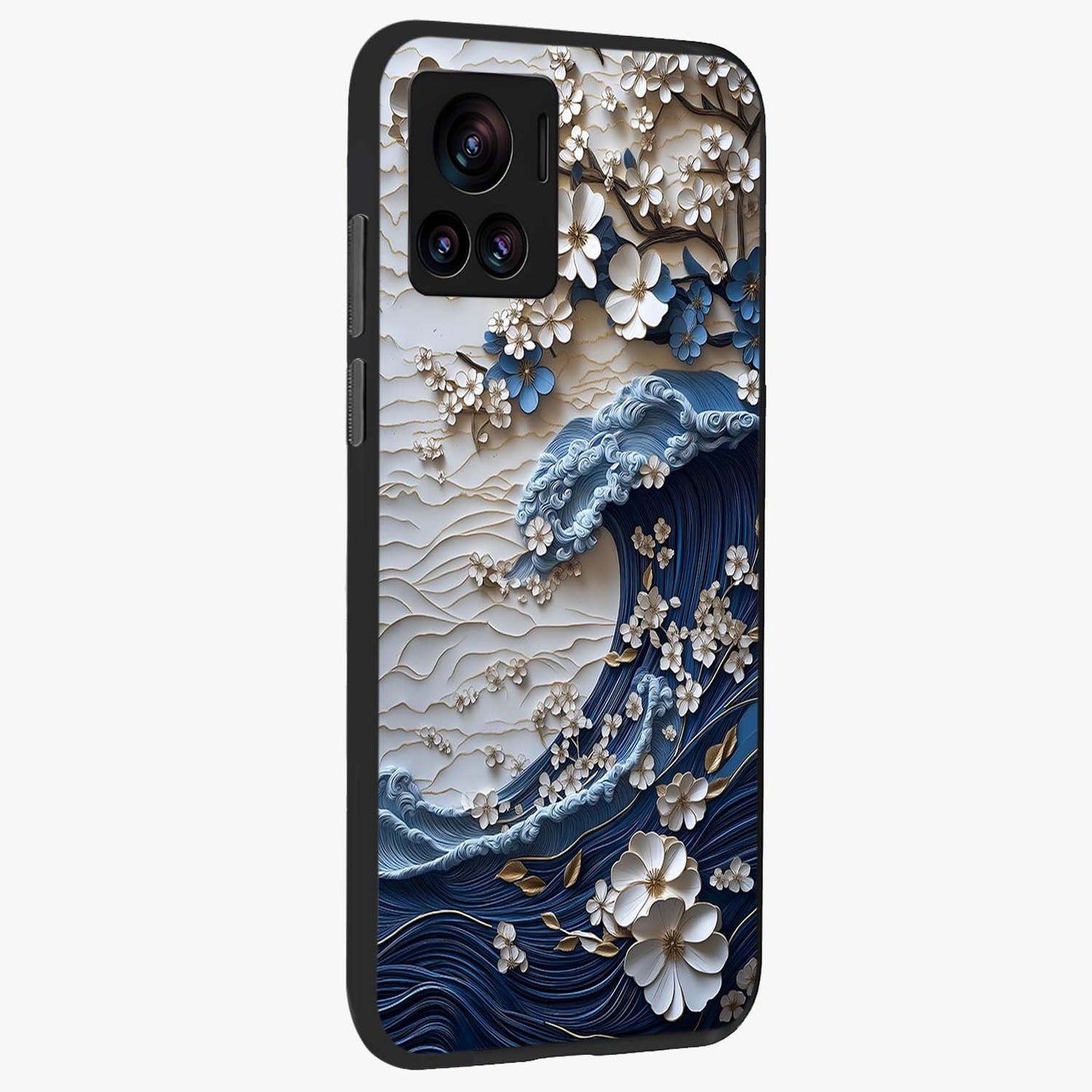 Floral Wave Origami Glass Case upright view showcasing creative floral origami artwork with artistic decorative theme.