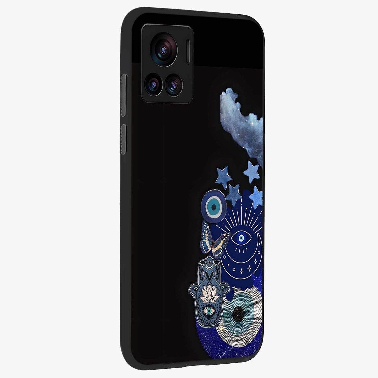 Galactic Charm Cluster Glass Case upright view showcasing glowing cosmic charm artwork with magical celestial style.