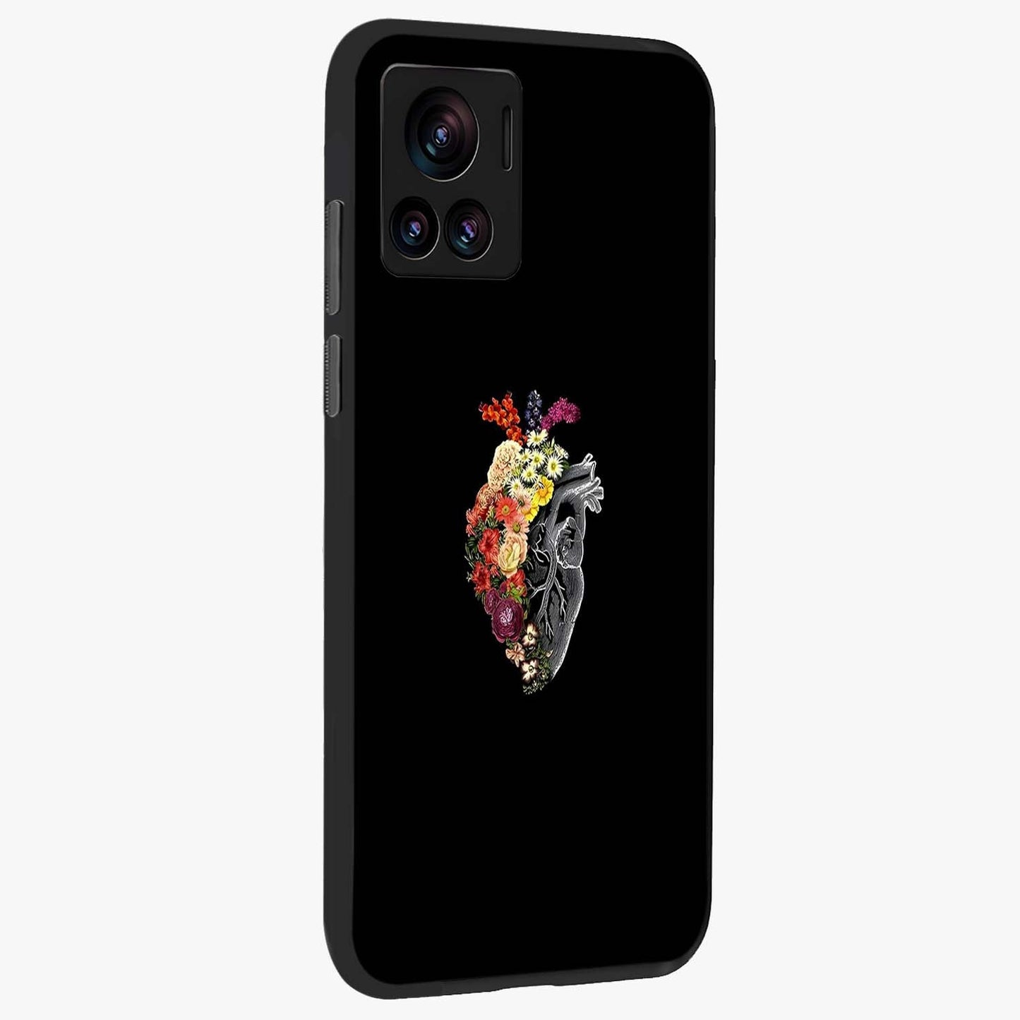 Heart With Flowers Glass Case upright view showcasing decorative heart and floral artwork with sweet romantic theme.