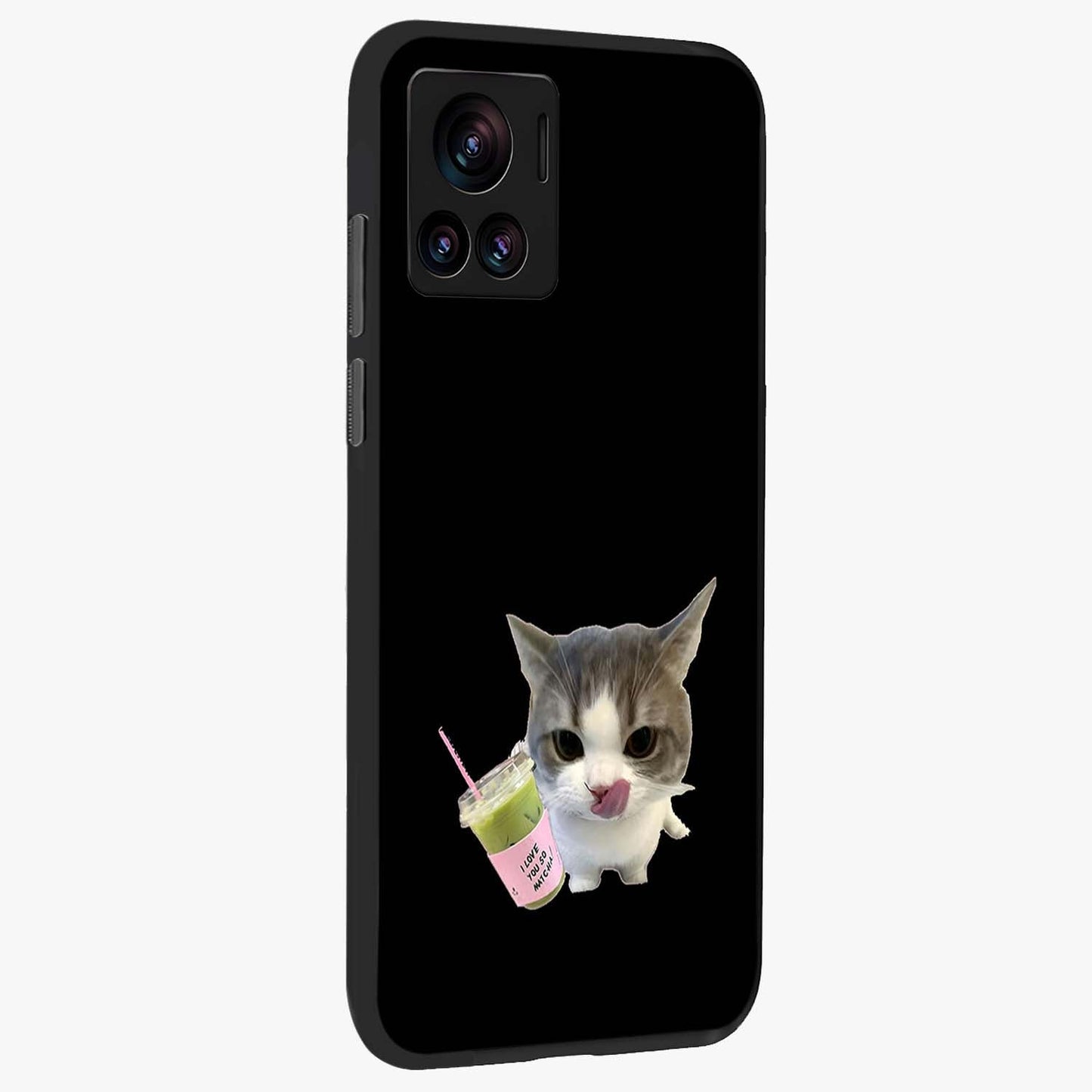 Matcha Cat Style Glass Case upright view showcasing charming cat artwork with cozy aesthetic theme.