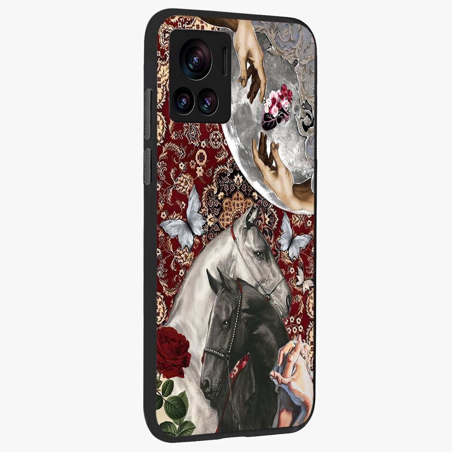 Moonlit Royal Stallion Glass Case upright view showcasing dramatic horse artwork with glowing moon themed design.