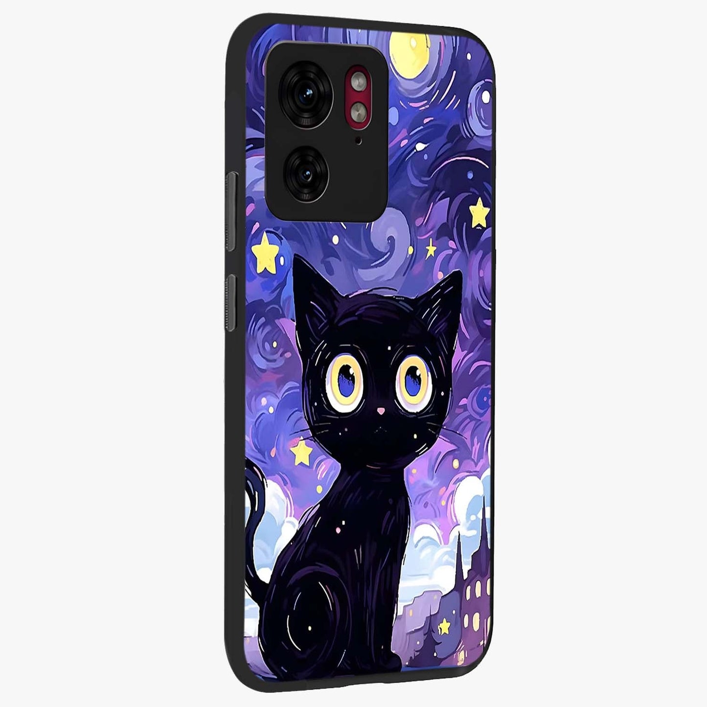 Abstract Cat Art Glass Case upright view showcasing creative feline illustration and aesthetic artistic style.