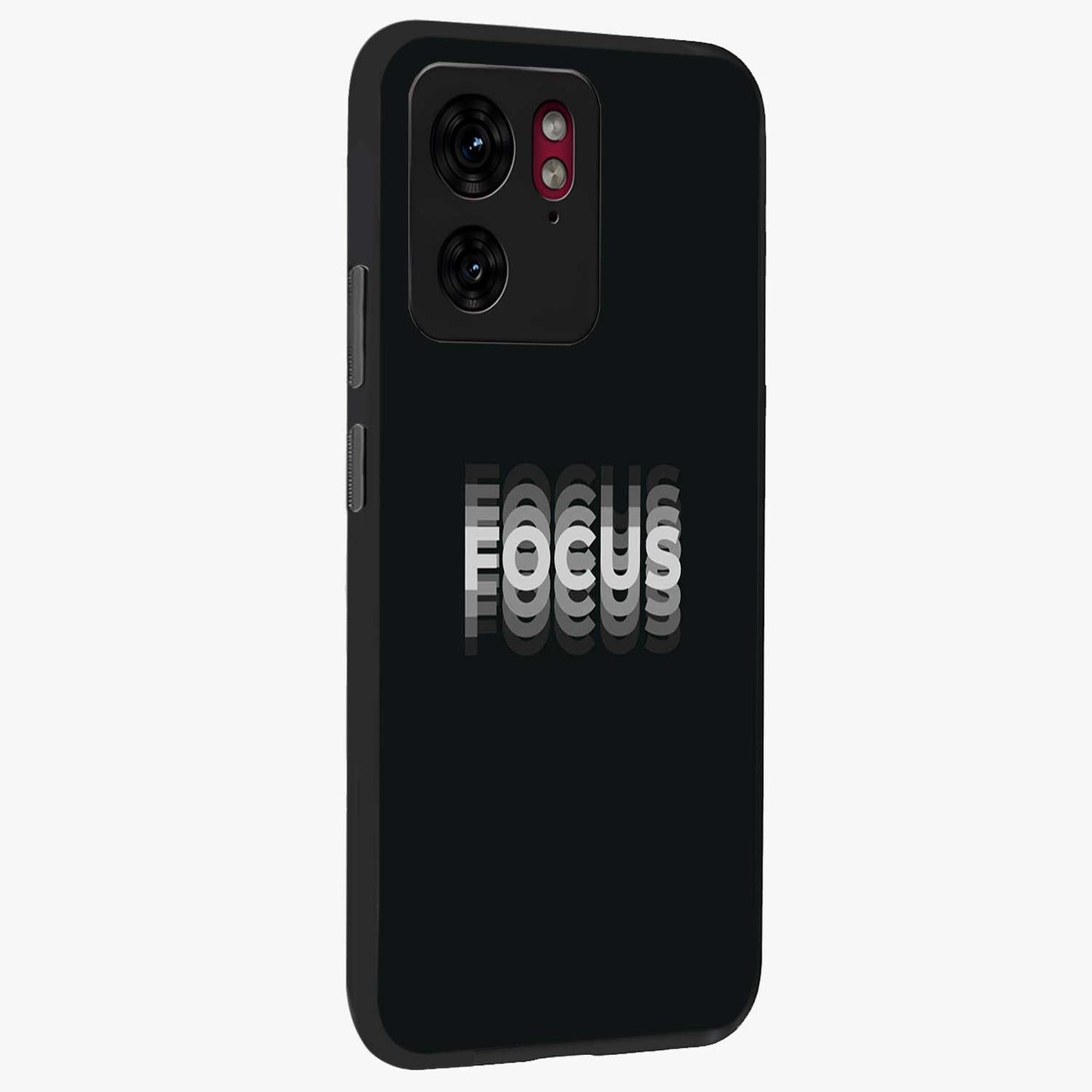 Focus Mode On Glass Case upright view showcasing strong typography statement with sleek motivational theme.