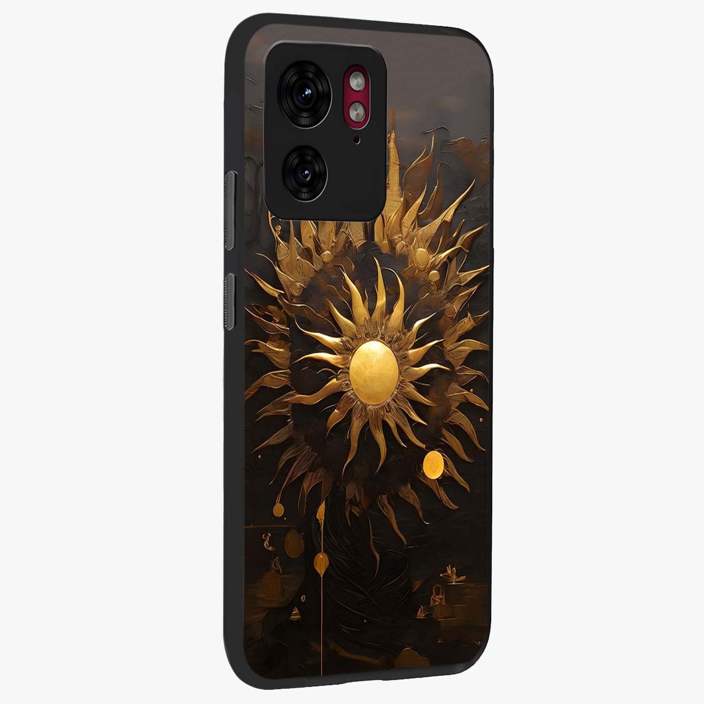 Golden Sun Majesty Glass Case upright view showcasing haunting graveyard artwork with dramatic dark theme.