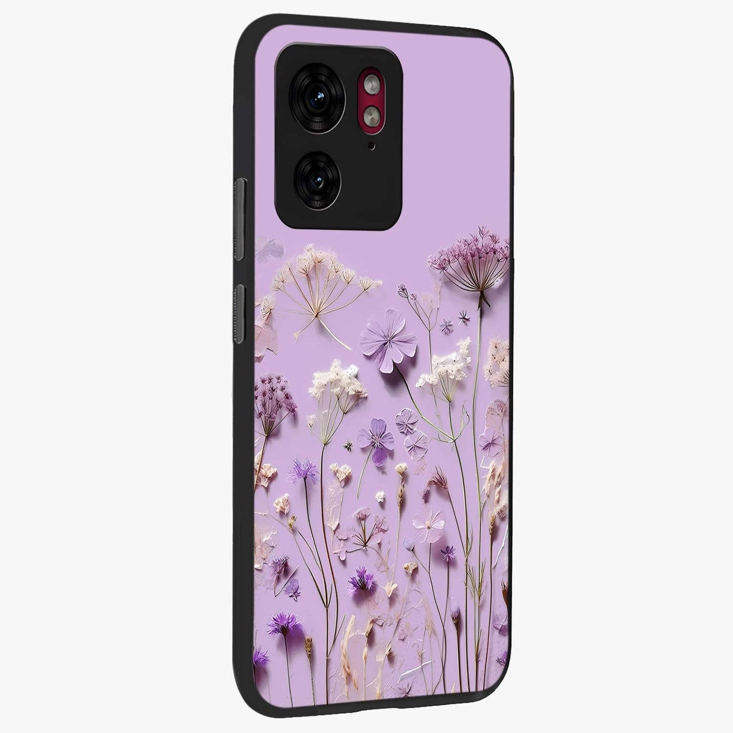 Lavender Blossom Dream Glass Case upright view showcasing delicate lavender blossom artwork with peaceful floral theme.