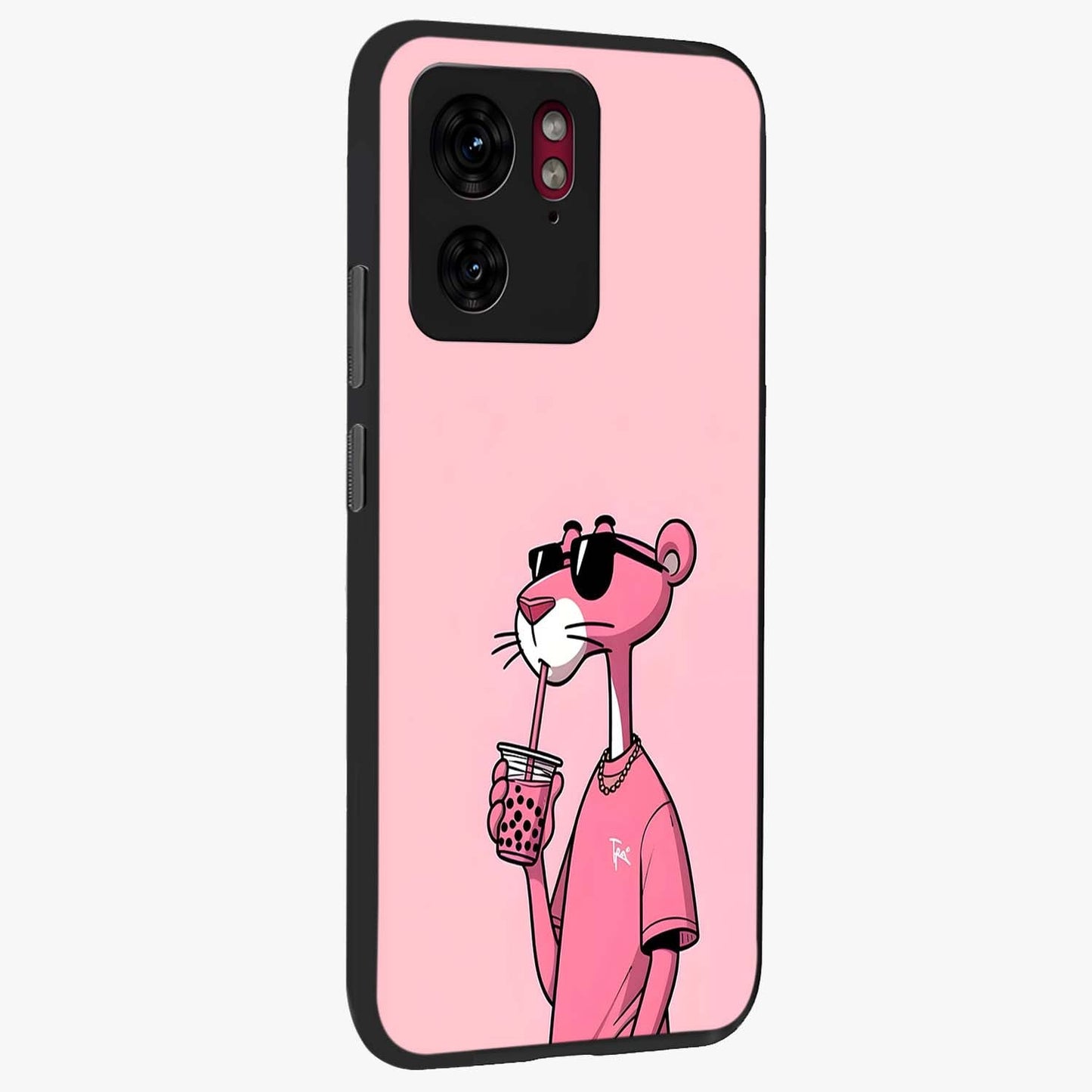 Pink Panther Glass Case upright view showcasing fun animated artwork with stylish retro cartoon theme.