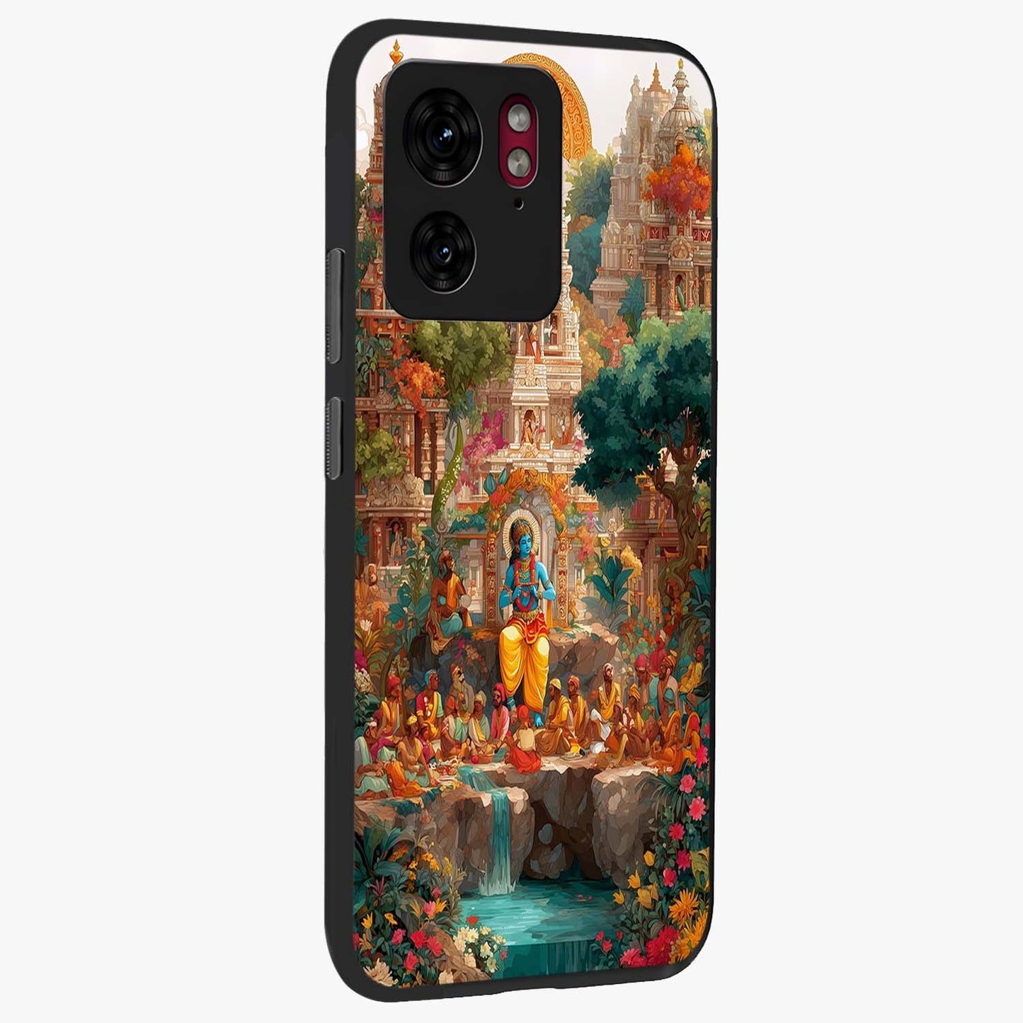 Sacred Sunlight Gods Glass Case upright view showcasing glowing divine artwork with sacred mythological theme.