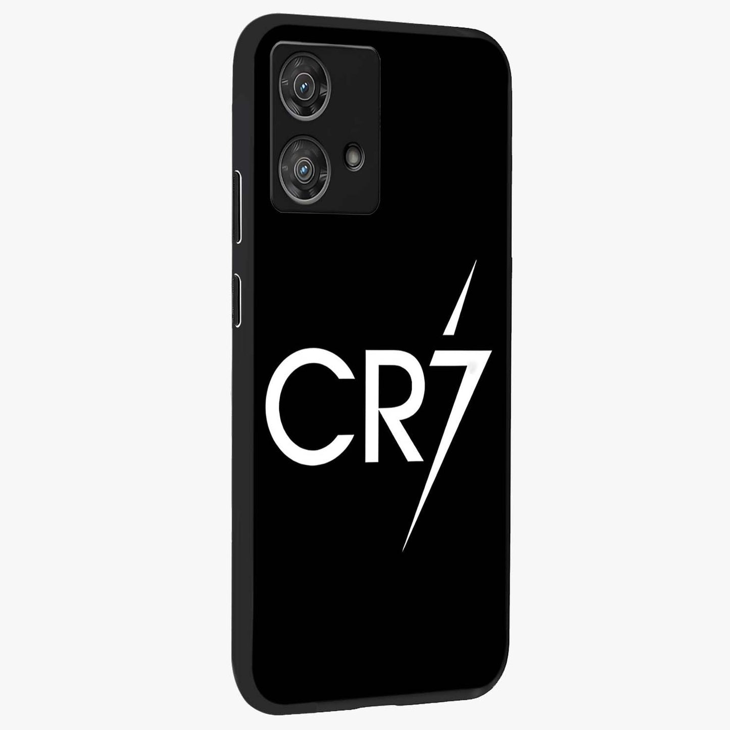 Cr7 Elite Strike Glass Case upright view showcasing energetic football inspired design with modern sports aesthetic.