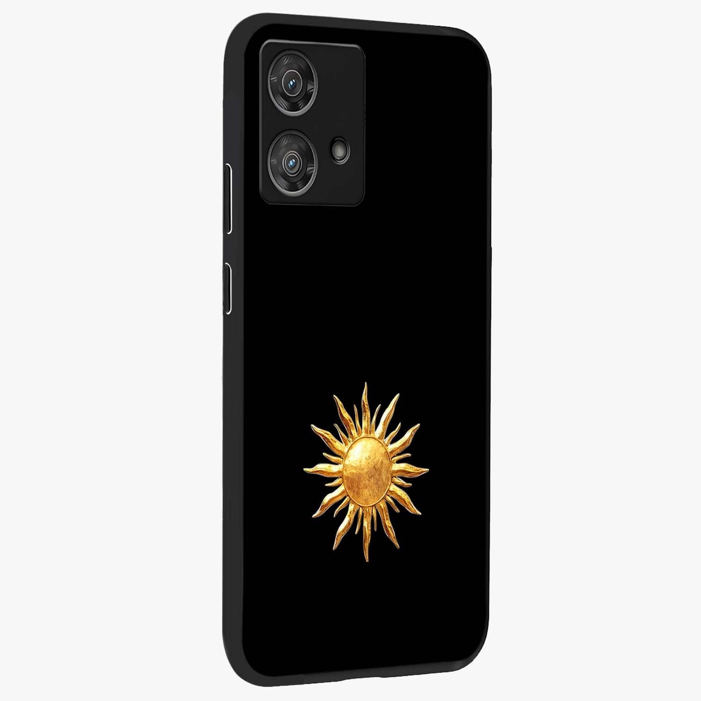 Golden Sun Minimalism Glass Case upright view showcasing haunting graveyard artwork with dramatic dark theme.