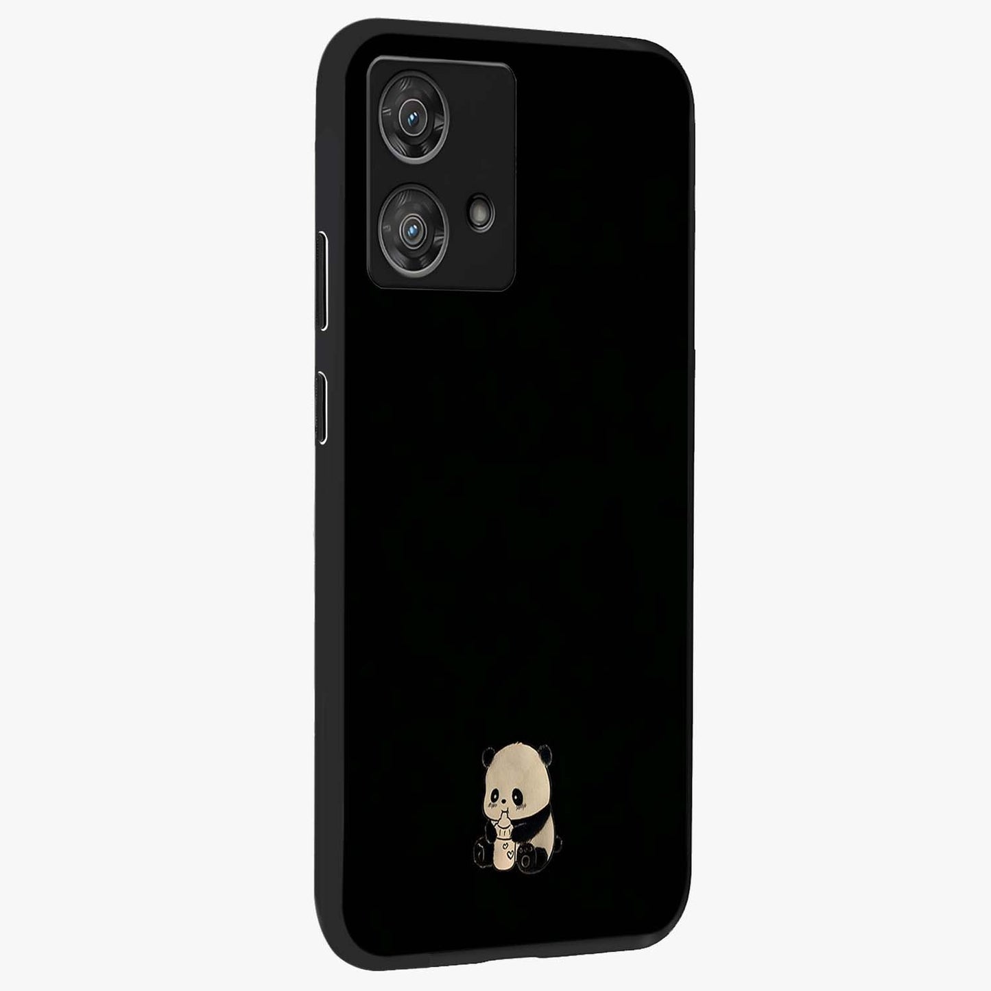 Midnight Panda Love Glass Case upright view showcasing charming panda artwork with playful romantic theme.