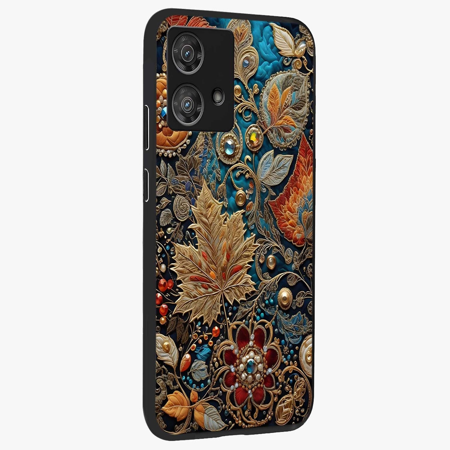 Royal Jewel Garden Glass Case upright view showcasing rich floral artwork with luxurious garden theme.