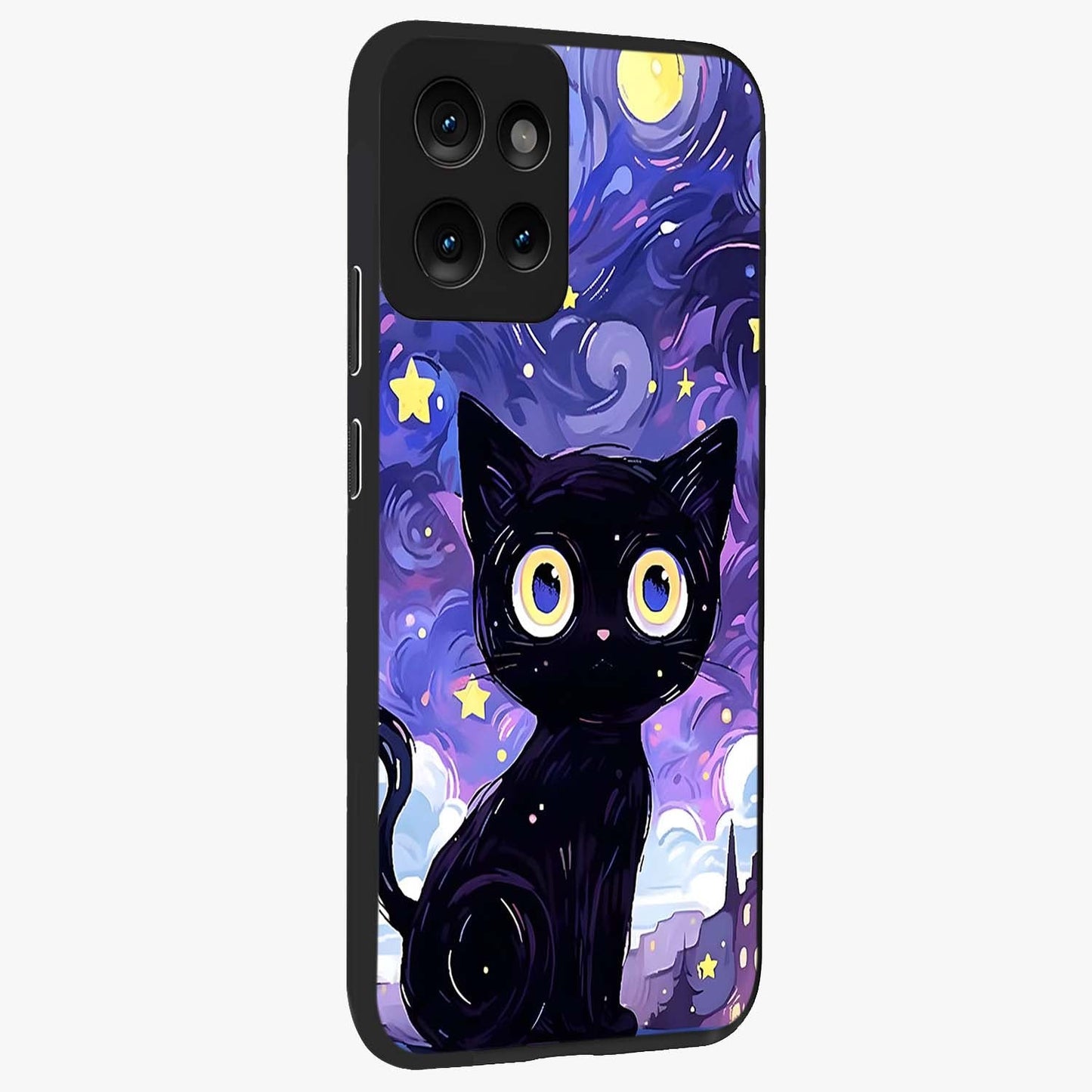 Abstract Cat Art Glass Case upright view showcasing creative feline illustration and aesthetic artistic style.