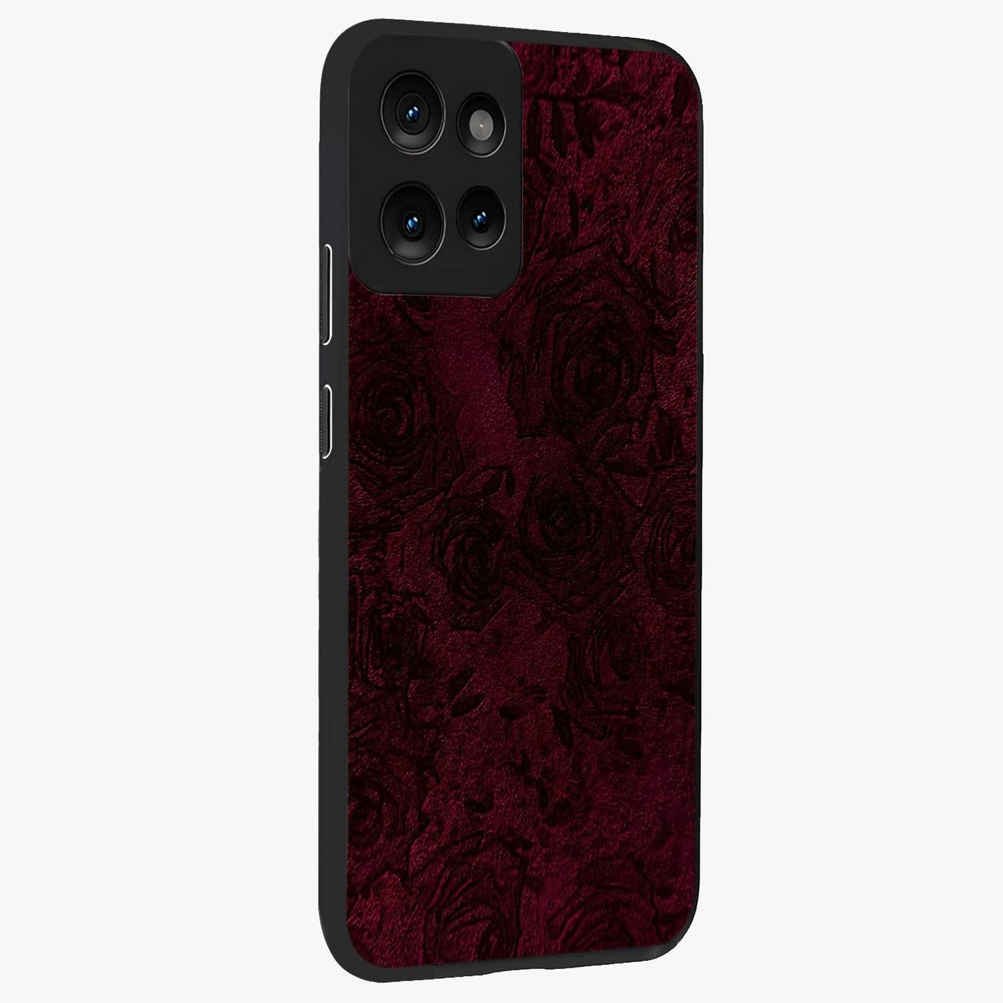 Crimson Fade Flow Glass Case upright view showcasing dynamic crimson flow artwork with stylish abstract theme.