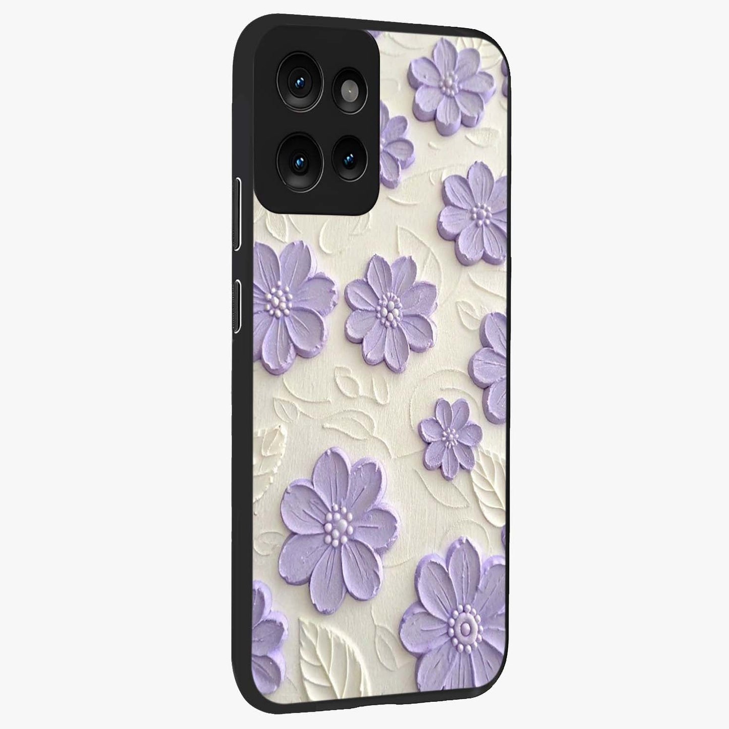 Floral Wall Art With Purple Flowers Glass Case upright view showcasing elegant purple flower artwork with decorative floral theme.