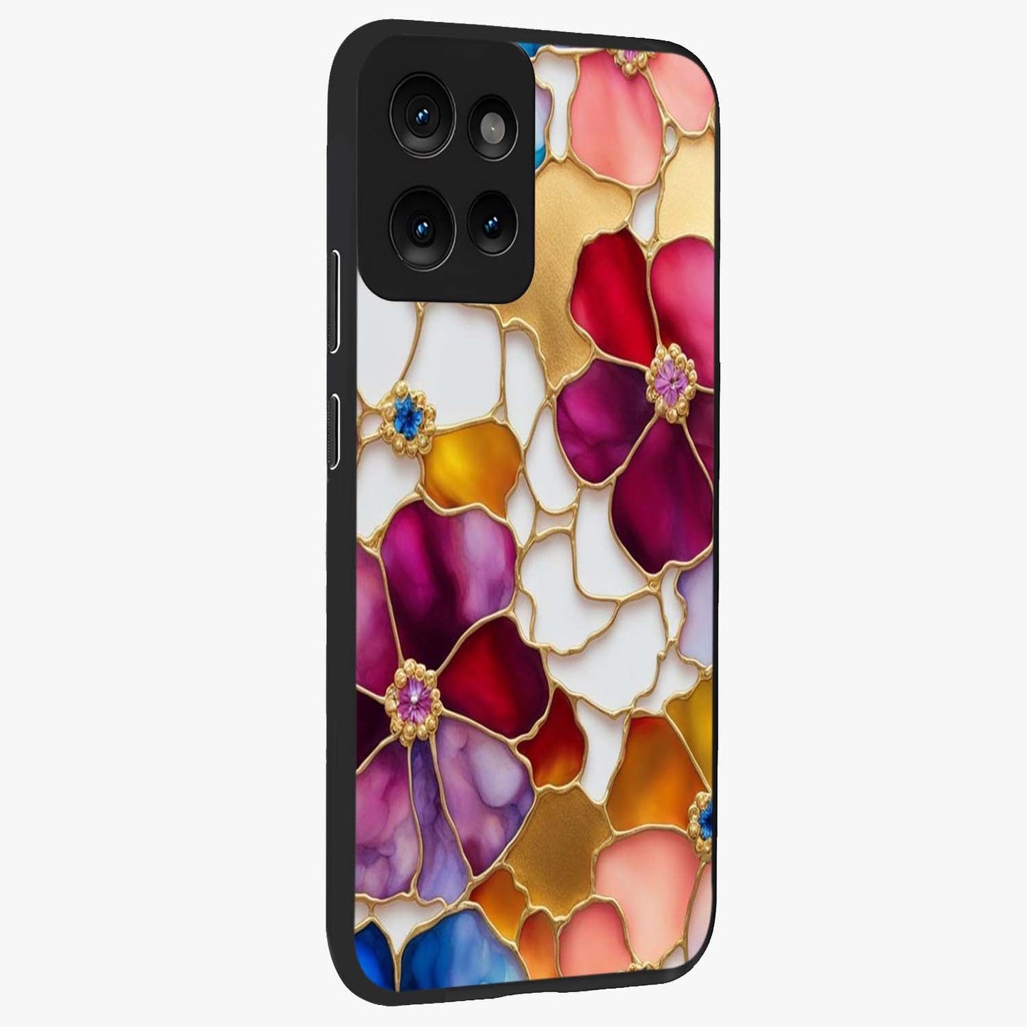 Marble Flower Pattern Glass Case upright view showcasing decorative marble flower artwork with refined style.