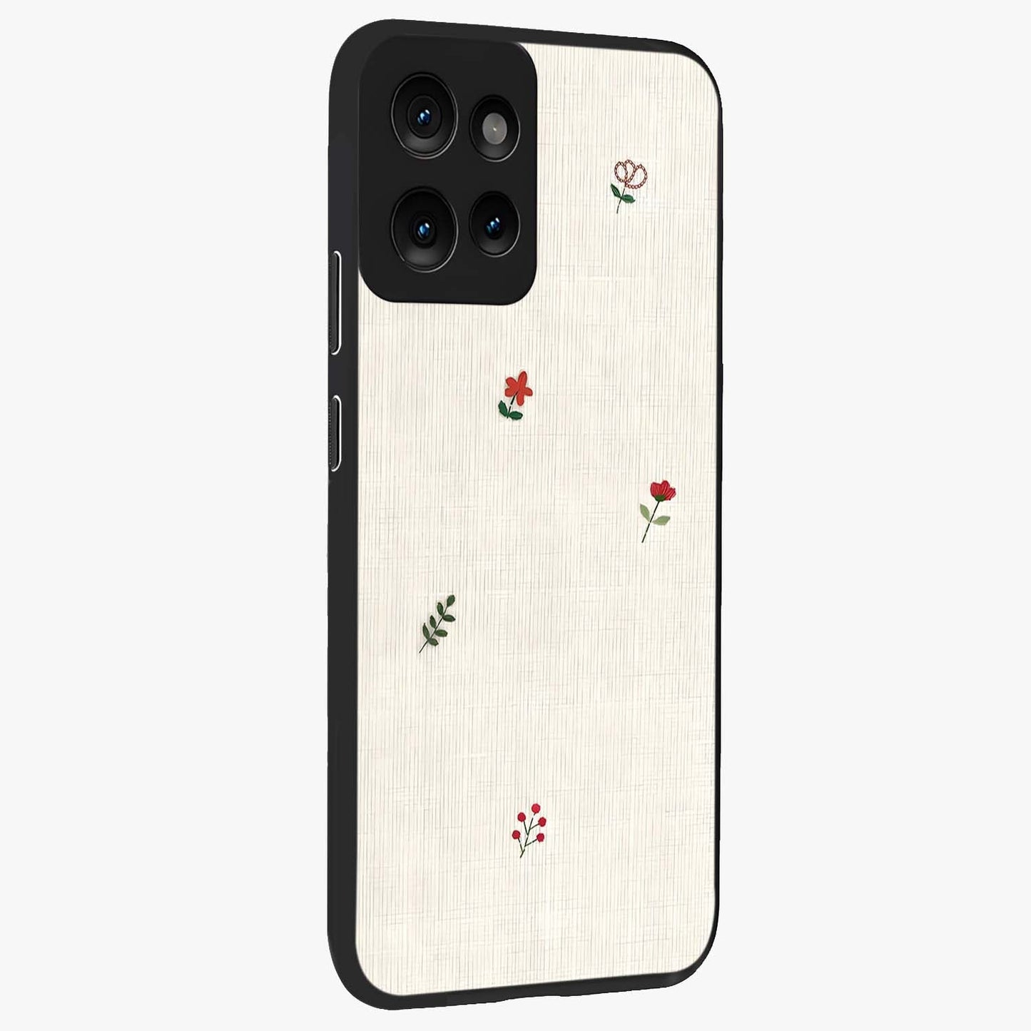 Minimalistic Blue With White Flower Pattern Glass Case upright view showcasing clean white flower artwork with calming blue theme.