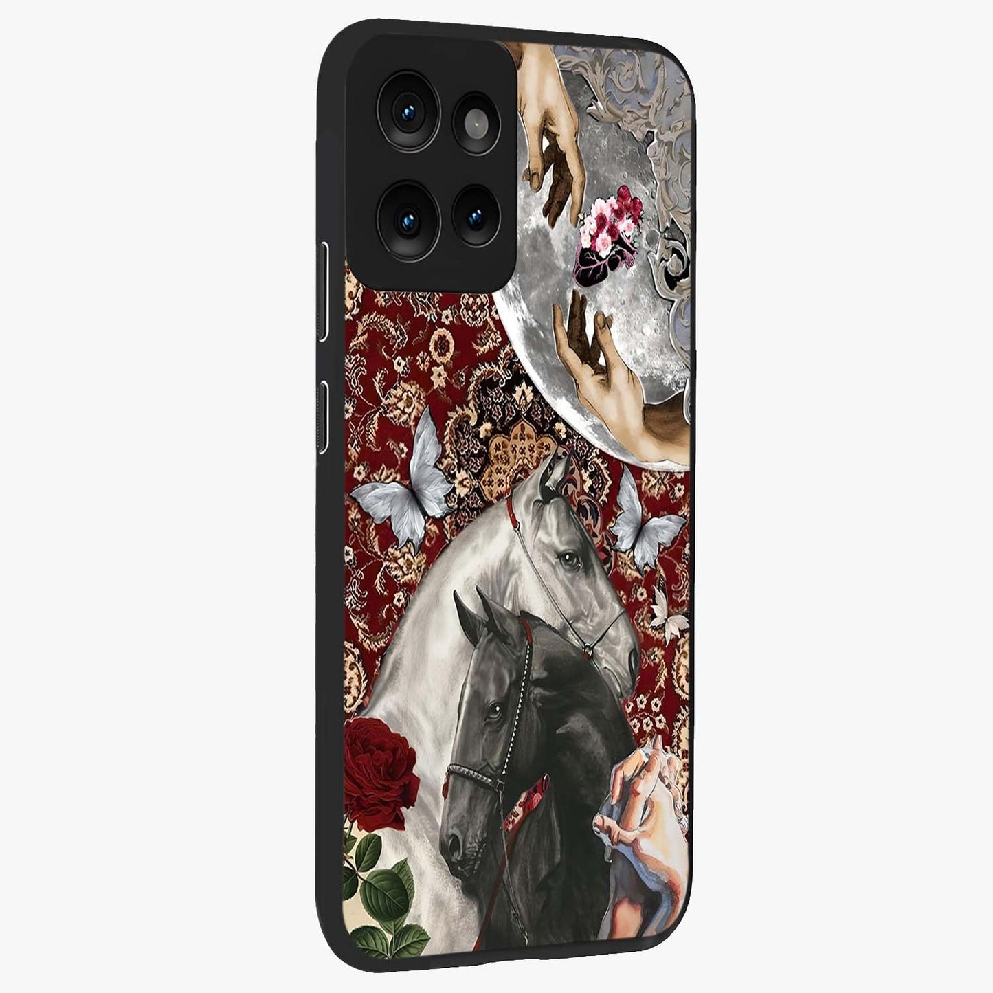 Moonlit Royal Stallion Glass Case upright view showcasing dramatic horse artwork with glowing moon themed design.