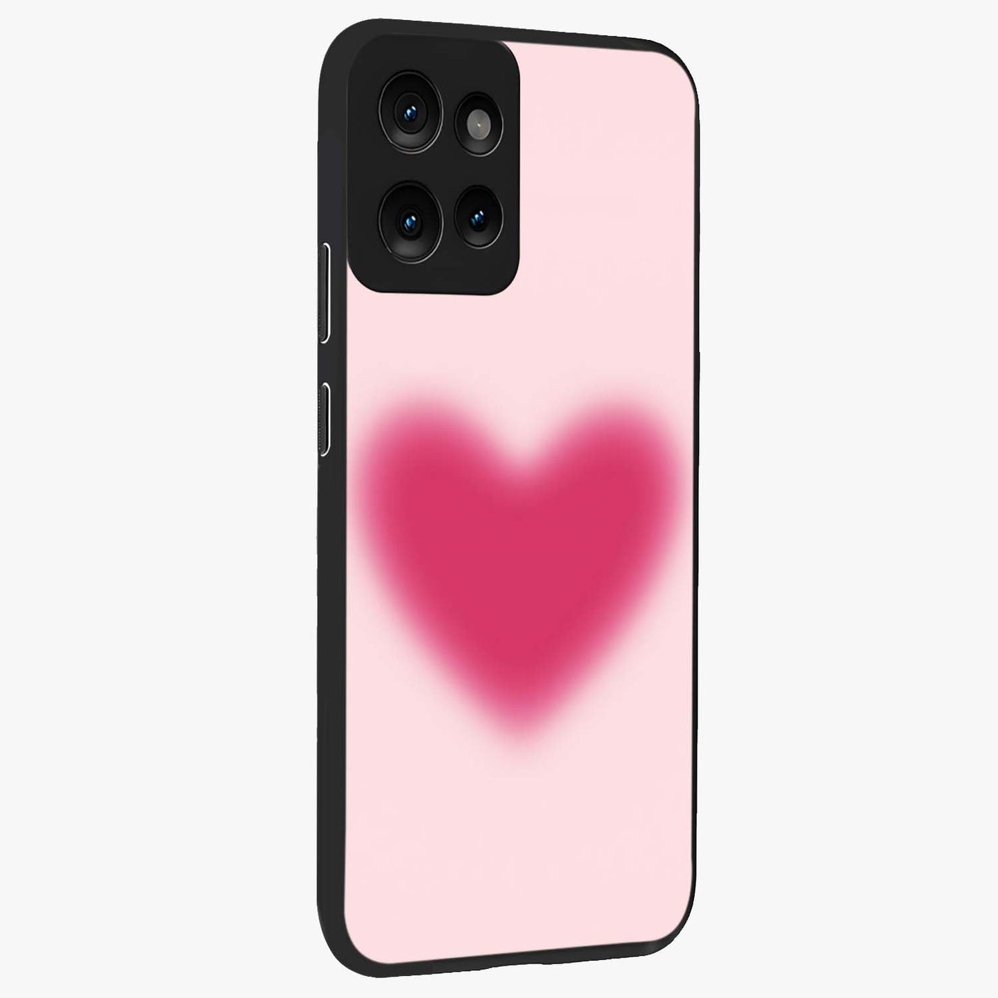 Pink Aura Heart Glass Case upright view showcasing romantic heart artwork with soft pastel theme.