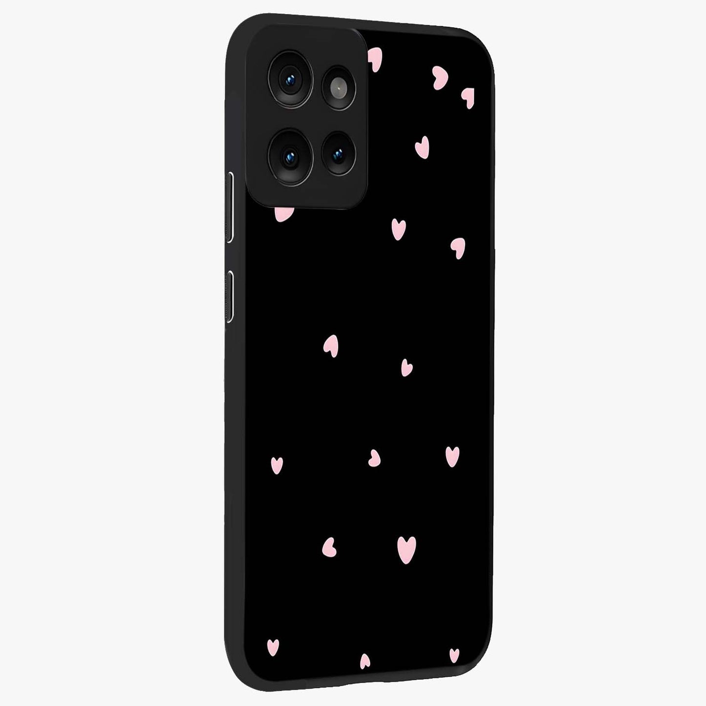 Pink Love Drops Glass Case upright view showcasing charming heart drop artwork with romantic playful theme.