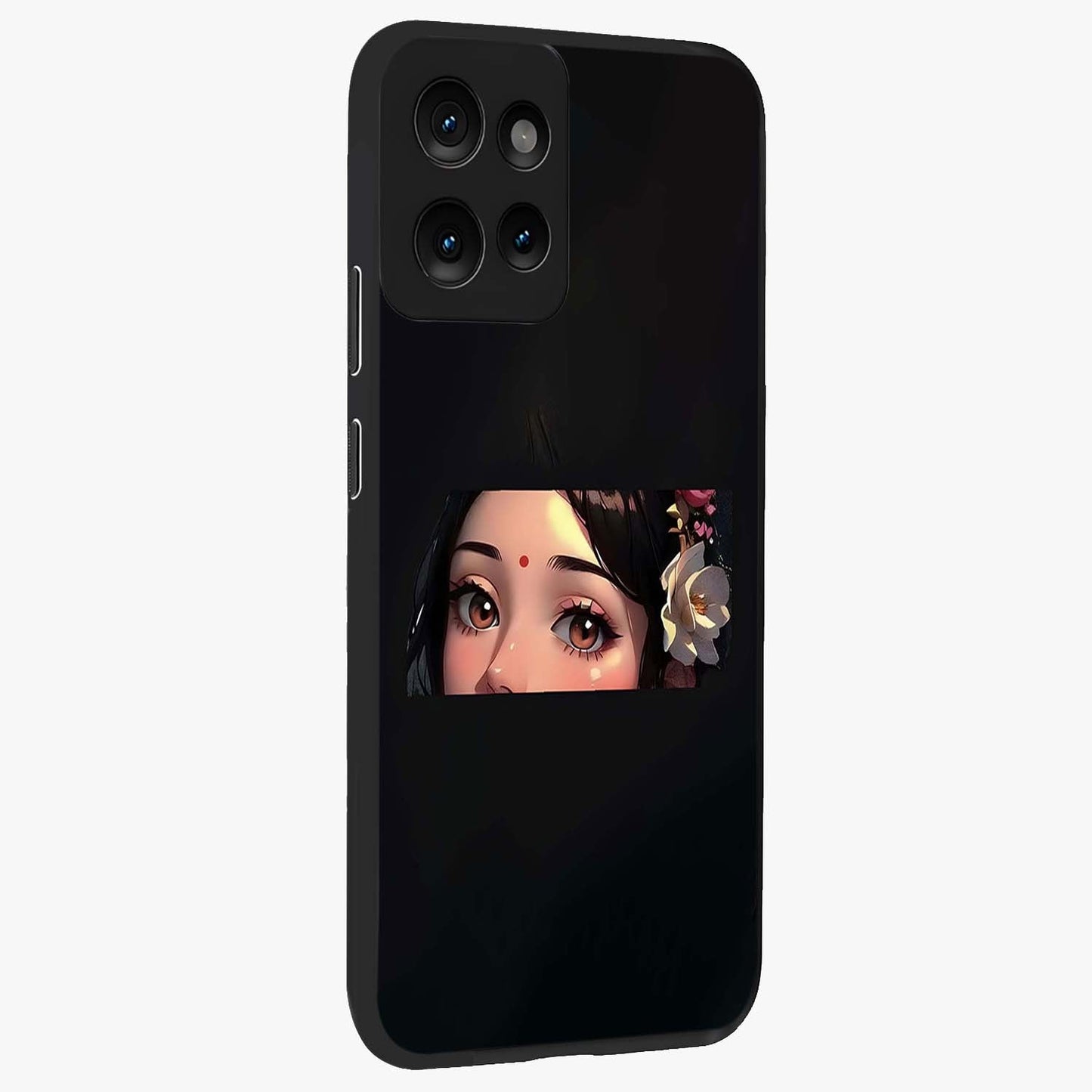 Radha Divine Embrace Glass Case upright view showcasing sacred Radha themed artwork with peaceful devotional style.