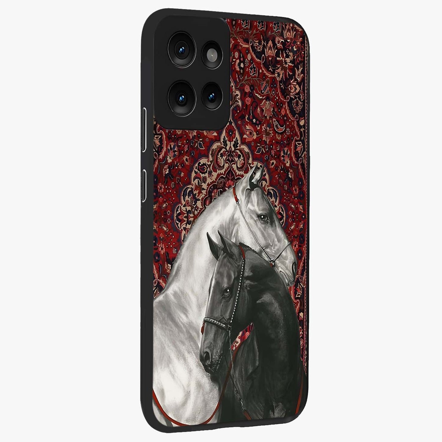 Regal Stallion Tapestry Glass Case upright view showcasing powerful horse artwork with elegant tapestry theme.