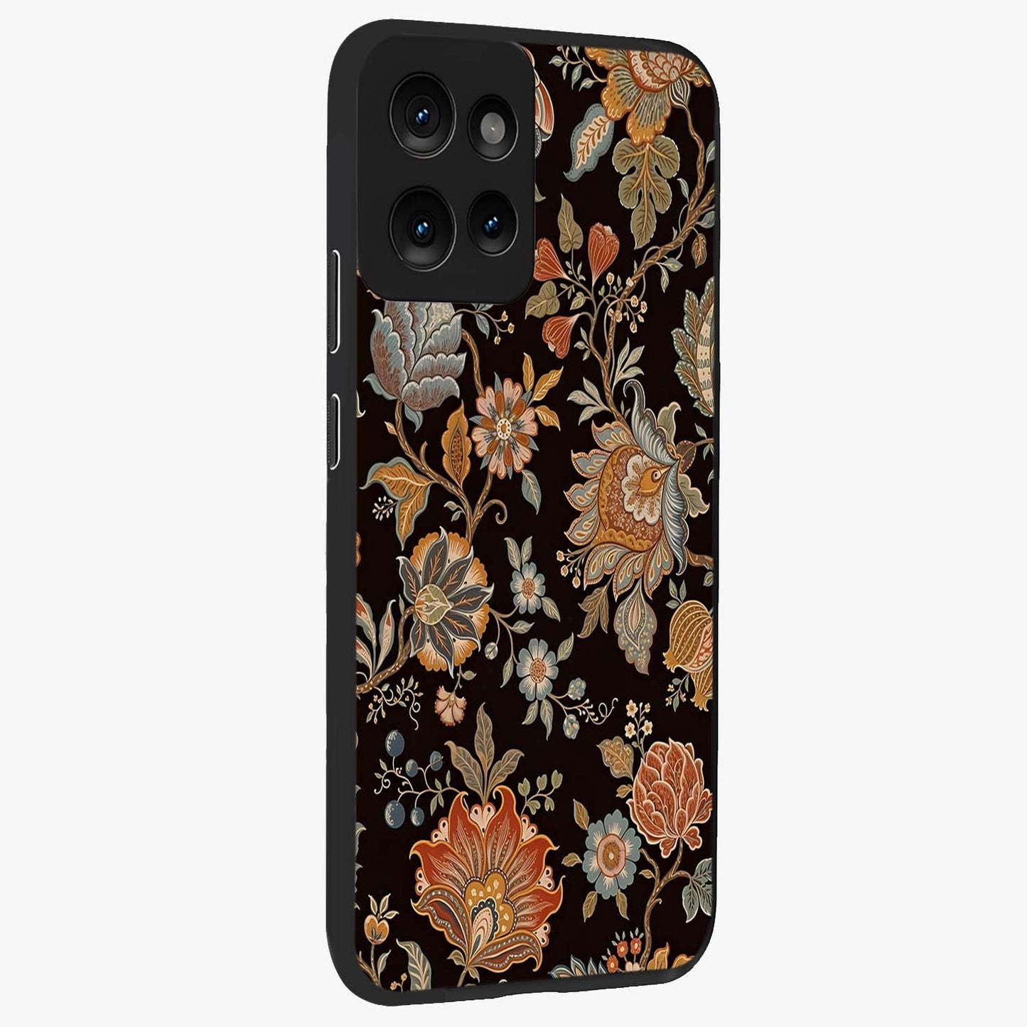 Vintage Floral Dream Glass Case upright view showcasing delicate floral artwork with timeless vintage theme.