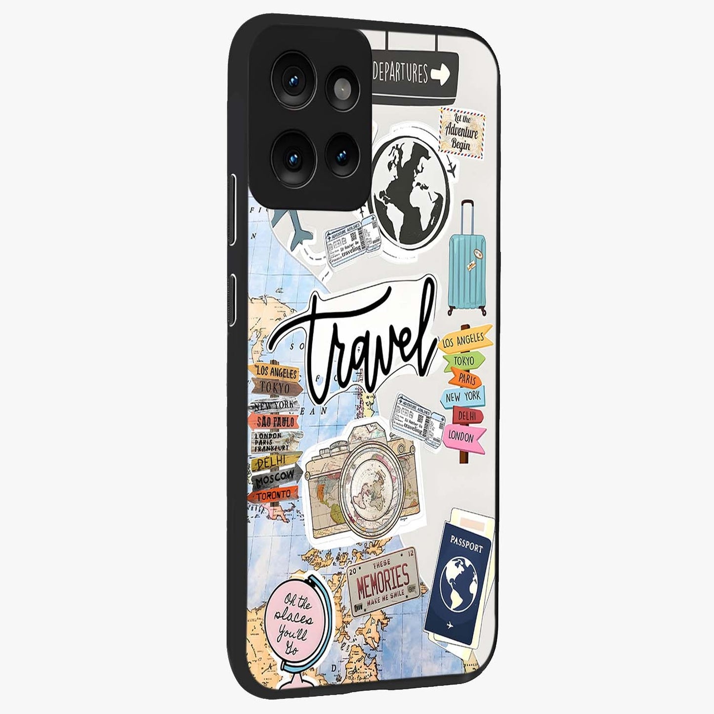 Wanderlust Journal Glass Case upright view showcasing wanderlust inspired artwork with creative exploration theme.