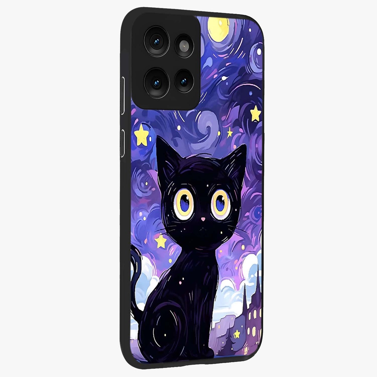 Abstract Cat Art Glass Case upright view showcasing creative feline illustration and aesthetic artistic style.