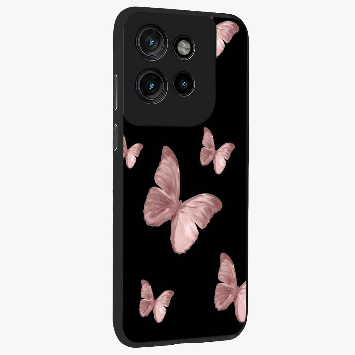 Butterfly Pattern Glass Case upright view showcasing graceful butterfly artwork with soft decorative theme.