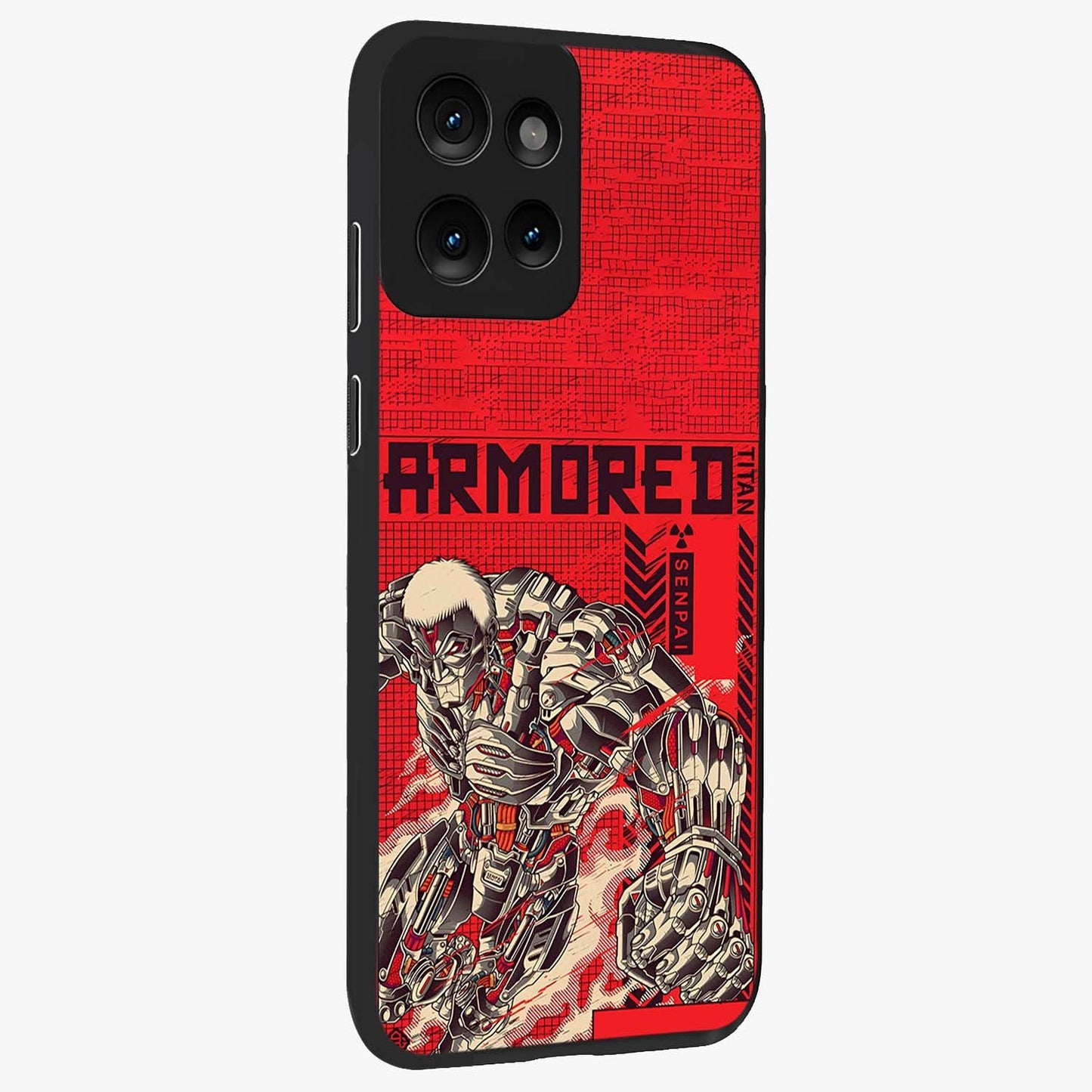Crimson Mecha Titan Glass Case upright view showcasing dynamic robotic titan design with sci-fi inspired theme.