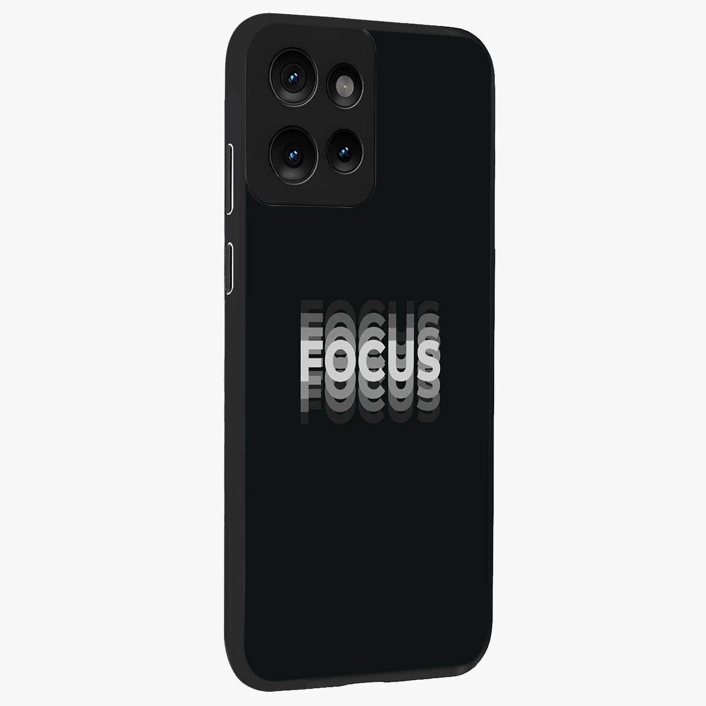 Focused Blade Discipline Glass Case upright view showcasing strong typography statement with sleek motivational theme.