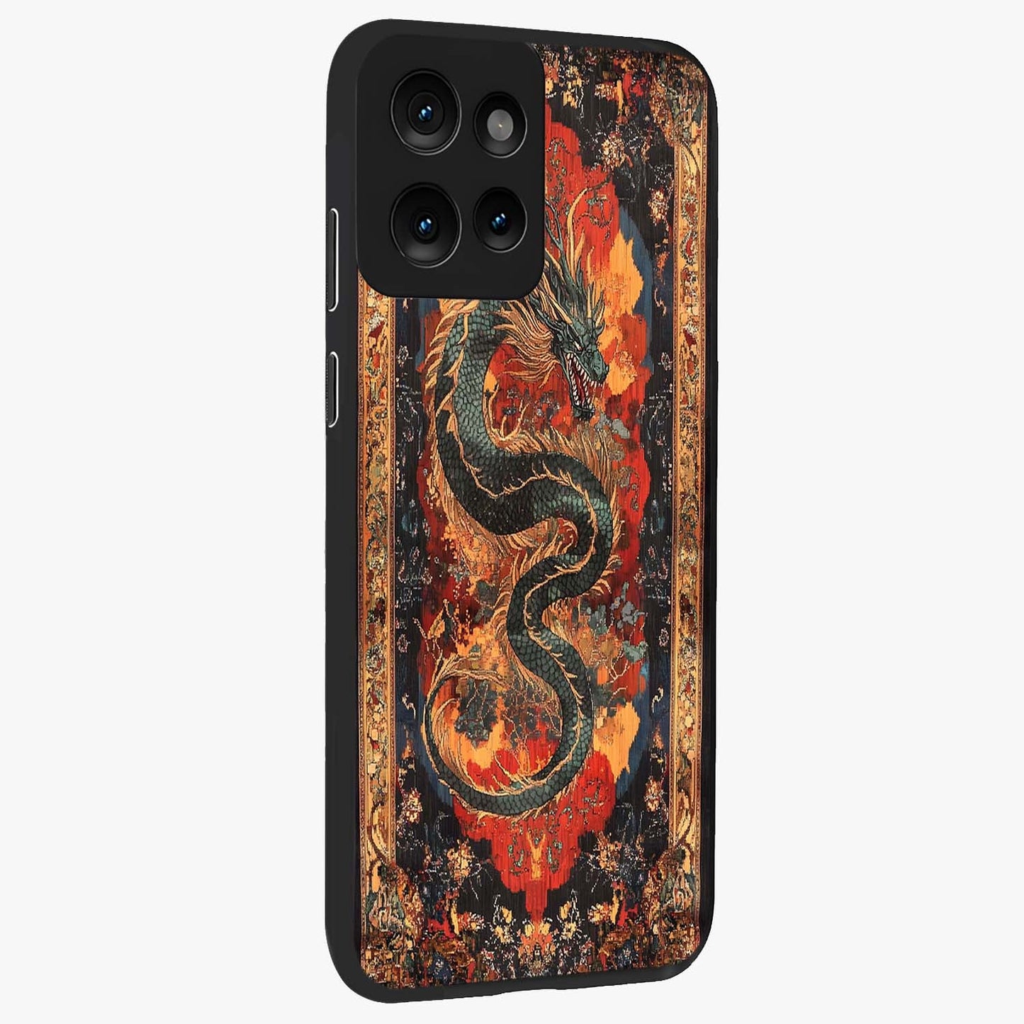 Inferno Dragon Soul Glass Case upright view showcasing intense dragon artwork with fantasy fire theme.