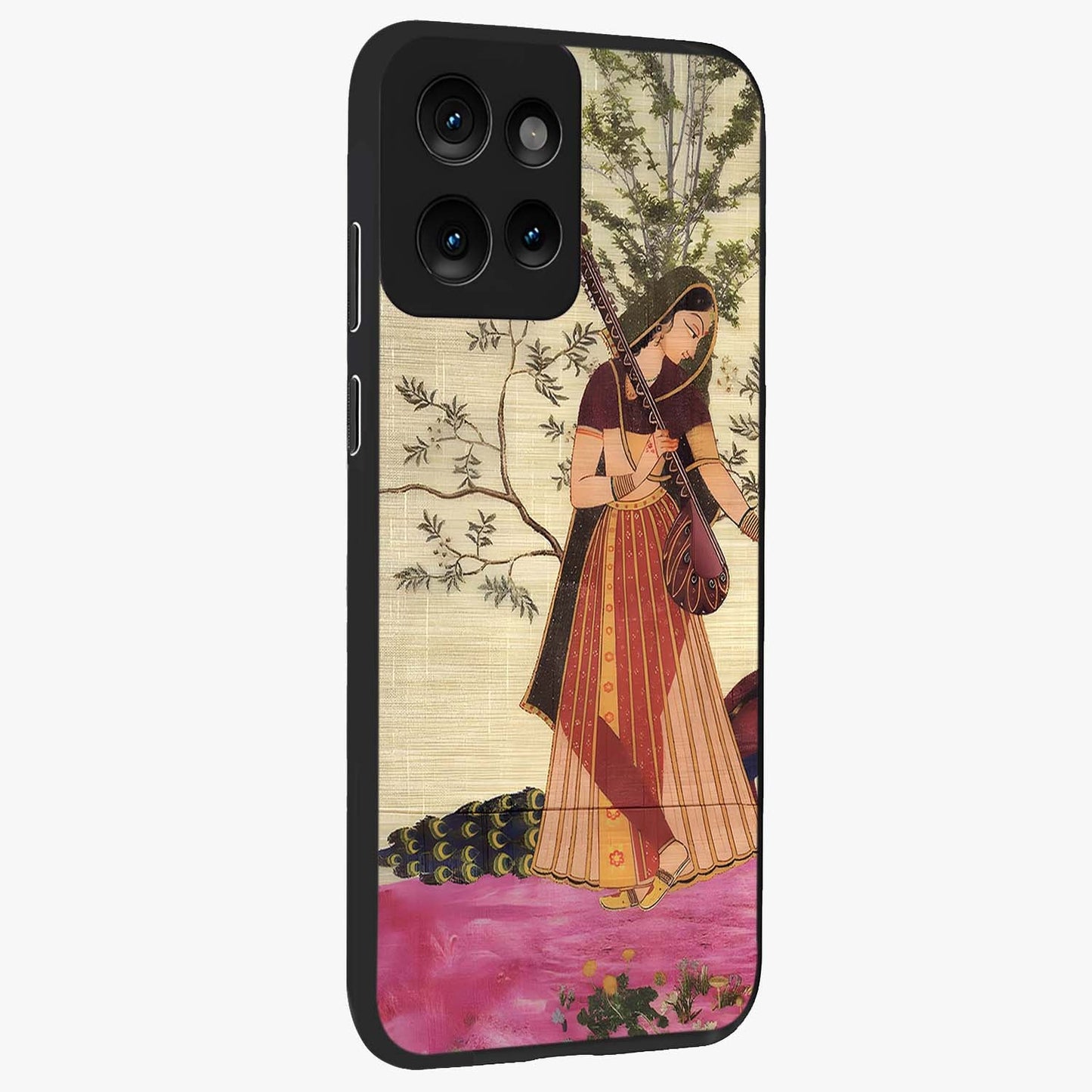Lady With Veena Art Glass Case upright view showcasing classical veena artwork with traditional artistic theme.