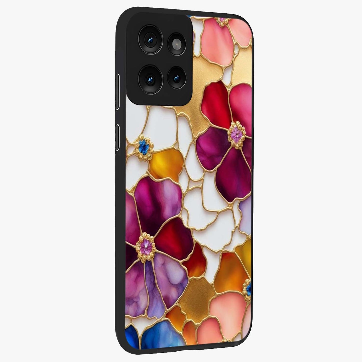 Marble Flower Pattern Glass Case upright view showcasing decorative marble flower artwork with refined style.