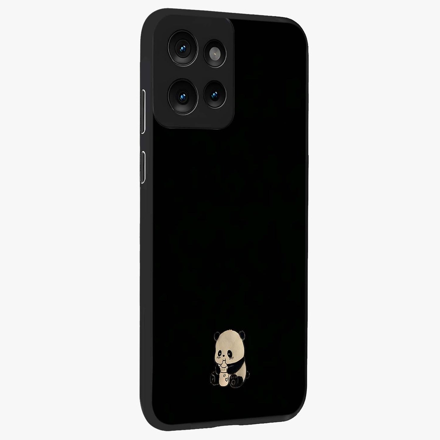 Midnight Panda Love Glass Case upright view showcasing charming panda artwork with playful romantic theme.