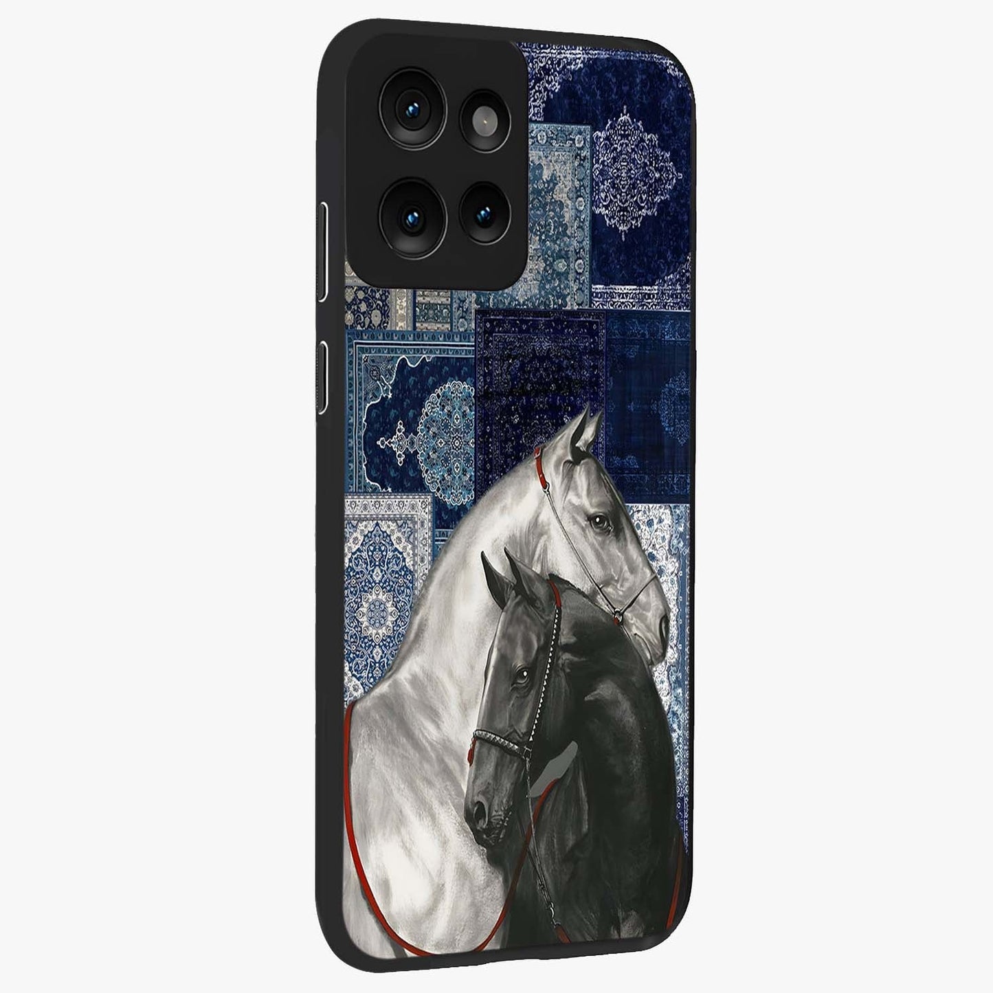 Midnight Stallion Blues Glass Case upright view showcasing dramatic horse artwork with bold artistic theme.
