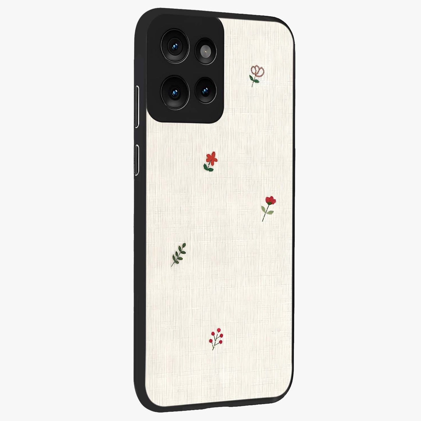 Minimalistic Blue With White Flower Pattern Glass Case upright view showcasing clean white flower artwork with calming blue theme.
